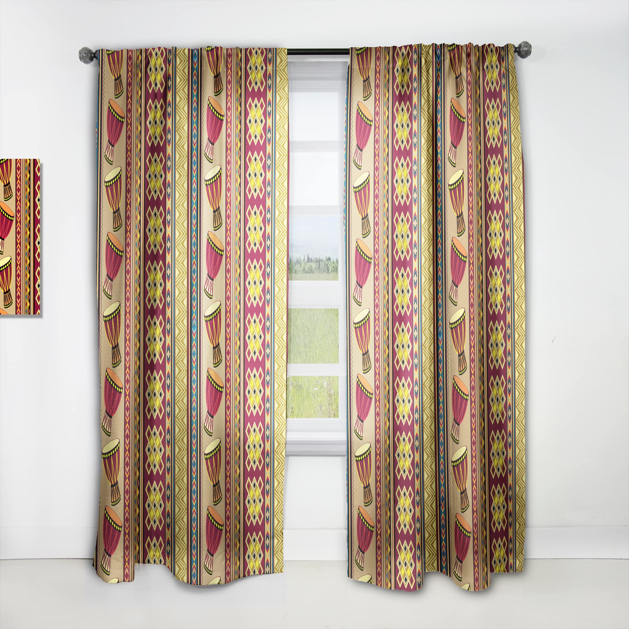 DesignQ African Drum Print Blackout Curtains - Thermal Insulated Single Panel (52x63 inches) for Bedroom & Living Room - Perfect for Home Decor, Privacy & Light Control