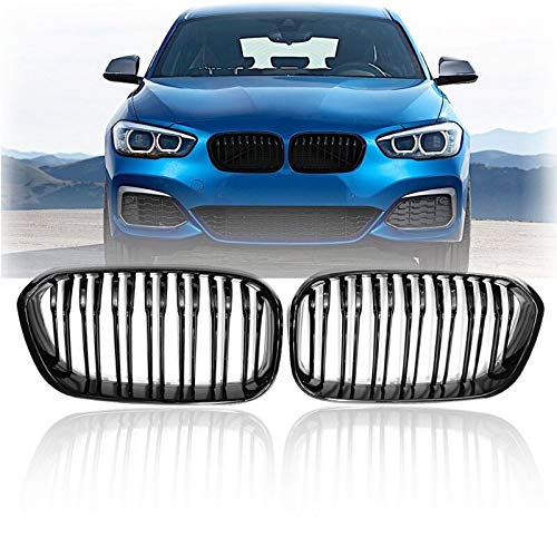 High-Performance Front Racing Grill for BMW F20 F21 1 Series (2015-2017) - Sporty Double Slat Line Kidney Grille in Gloss Black - Perfect for Car Enthusiasts & Street Racing Upgrades