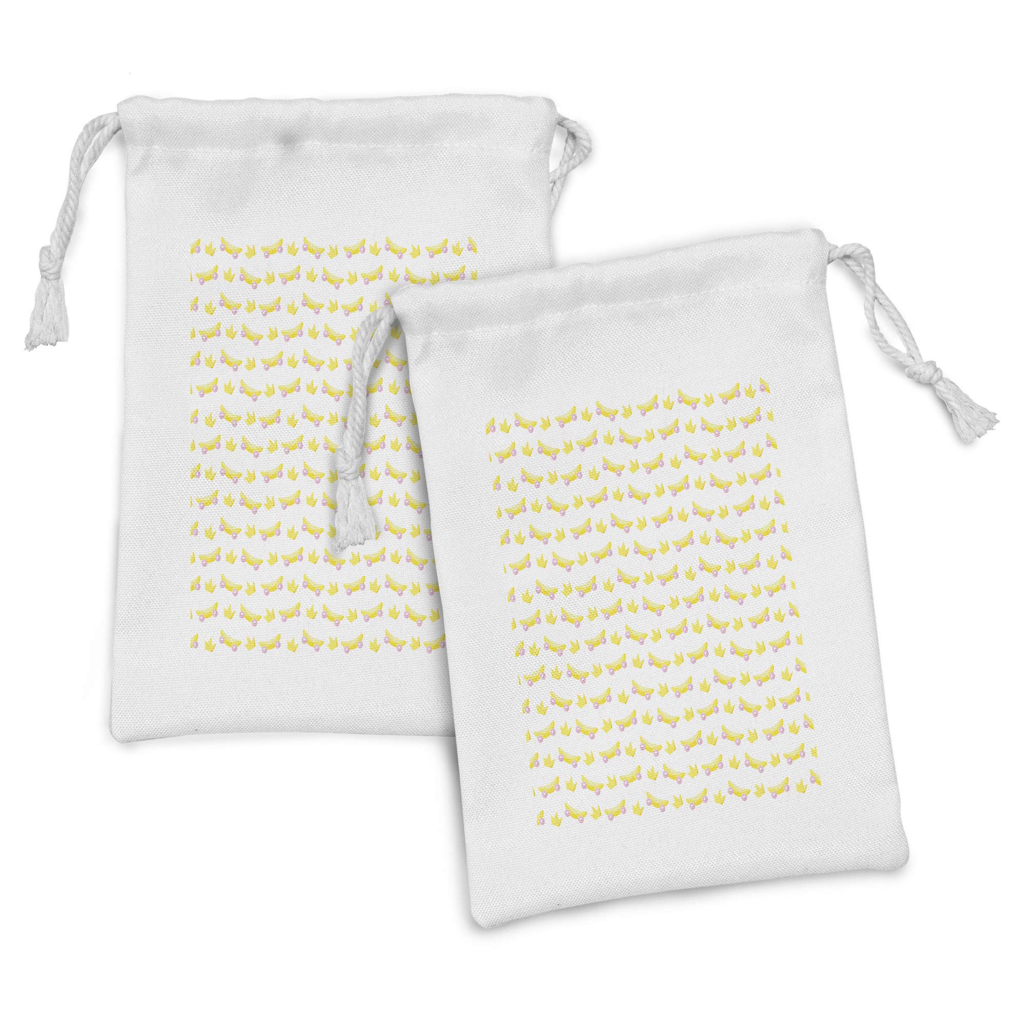 Ambesonne 2-Pack Cartoon Fabric Drawstring Pouches - Funny Summer Design with Kids Skateboard & Crown Print - Small 9