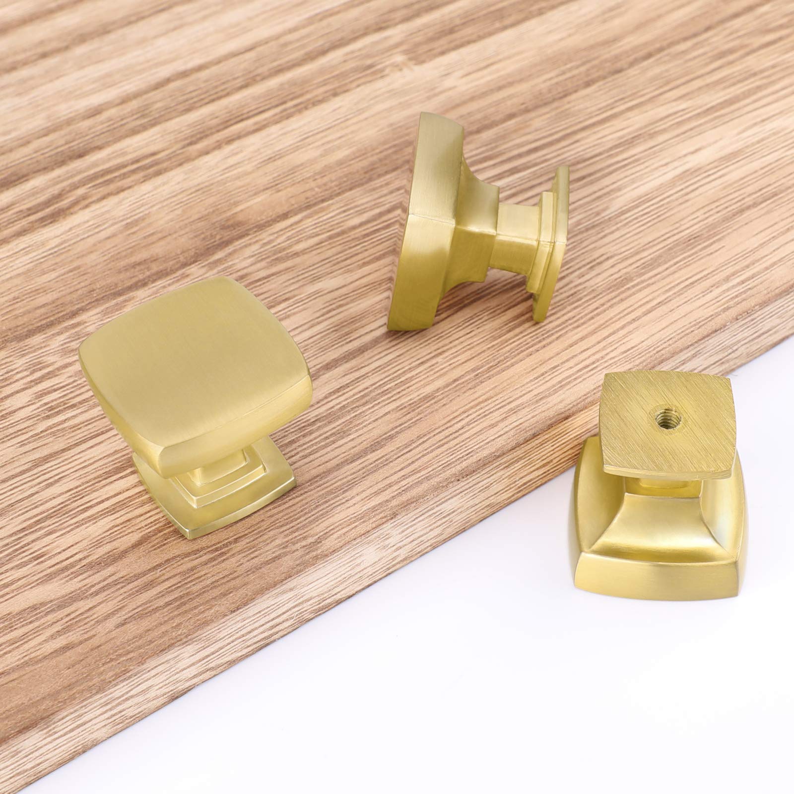 Gold Dresser Knobs 10 Pack - Brushed Square Cabinet Knobs for Kitchen & Drawer