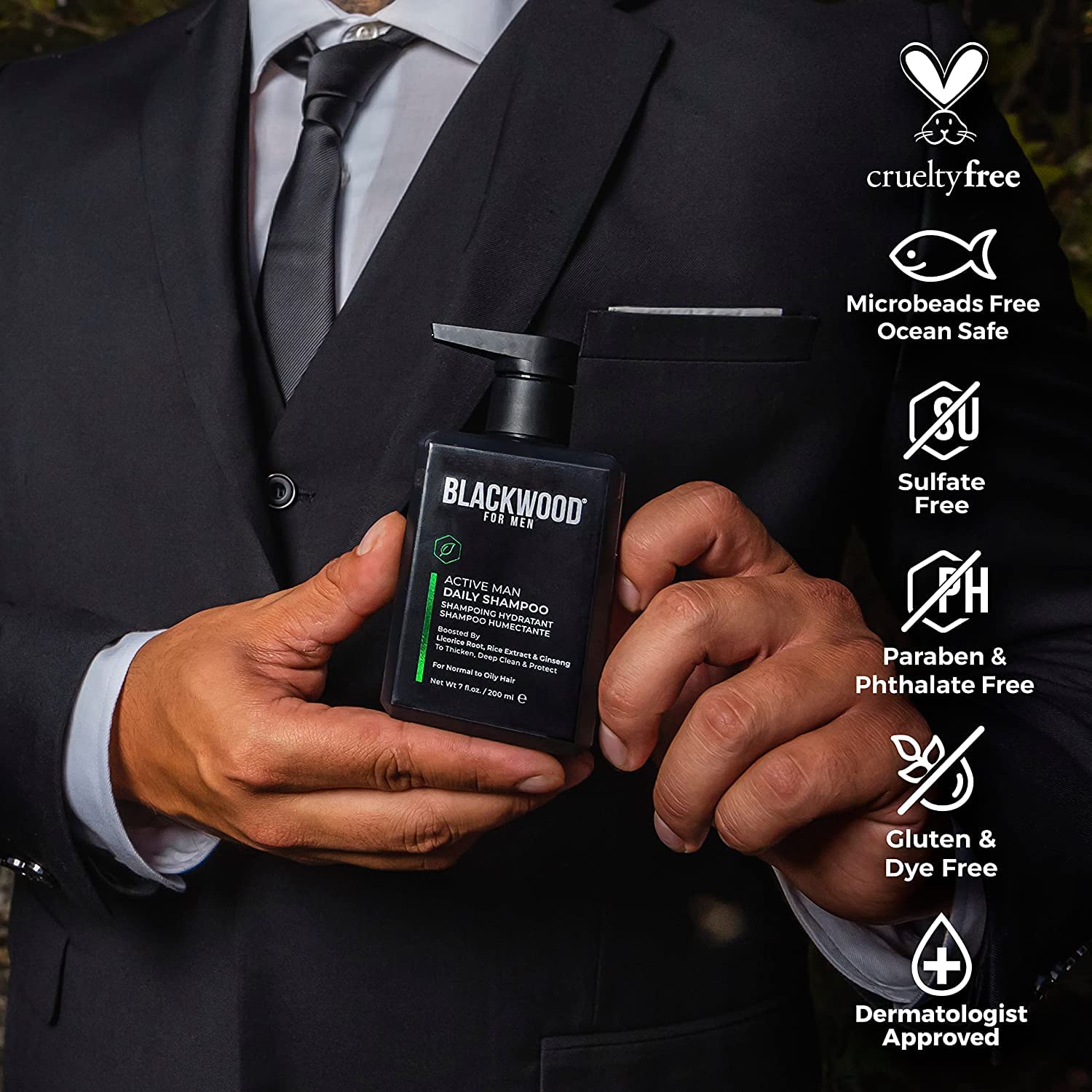 Premium BLACKWOOD FOR MEN Grooming Kit - Dapper Dad Set with Travel Bag, Shampoo, Conditioner & Body Wash | Natural Vegan Formula for Active Men | Perfect for Travel, Gifts & Daily Skincare Routine