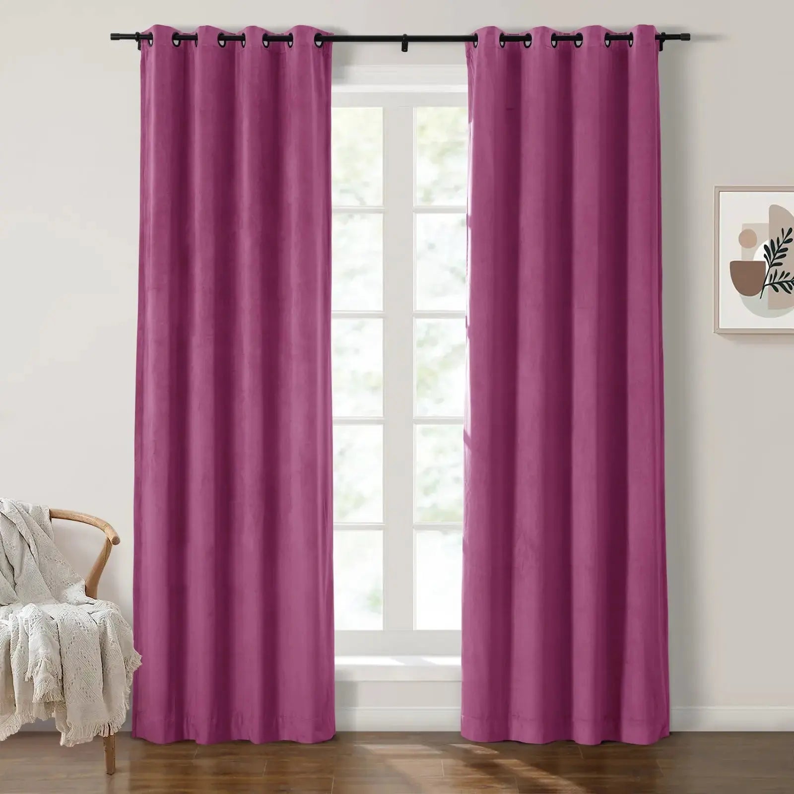 Luxury Velvet Grommet Curtains for Living Room & Bedroom - Blackout Thermal Insulated Drapes - Birkin Style Elegant Window Treatments for Home Decor