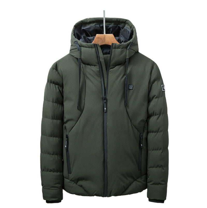 USB Heated Down Jacket for Men & Women - Winter Thicken Hooded Electric Heating Coat with Smart Temperature Control - Outdoor Hiking, Skiing, Snowboarding & Cold Weather Activities - Large Size Available