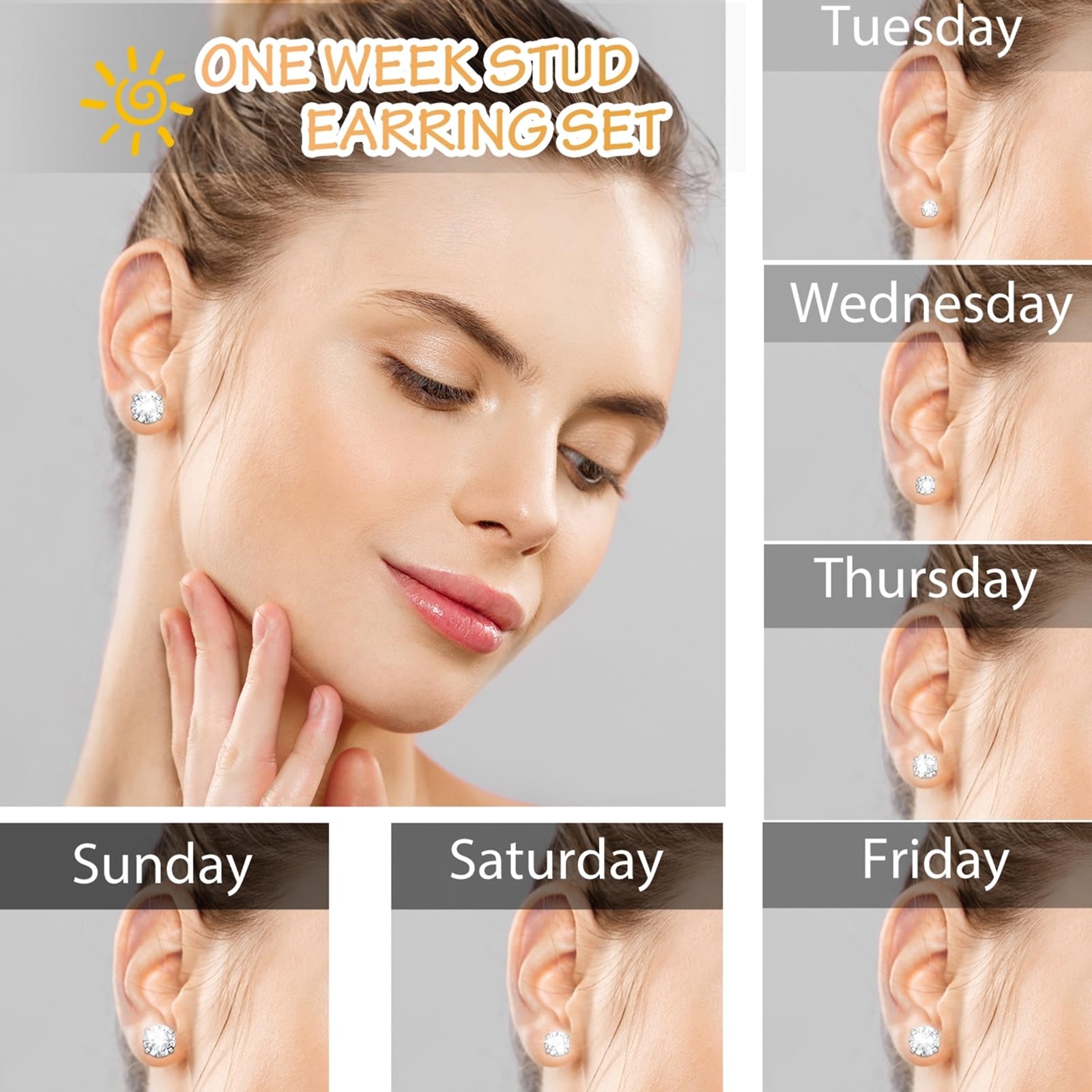 7 Pairs Hypoallergenic Cubic Zirconia Stud Earrings Set - Titanium & Stainless Steel in Silver, Rose Gold & Black CZ - Cartilage, Helix, Flatback Ball Studs for Women & Men | Perfect for Daily Wear, Gifts & Special Occasions