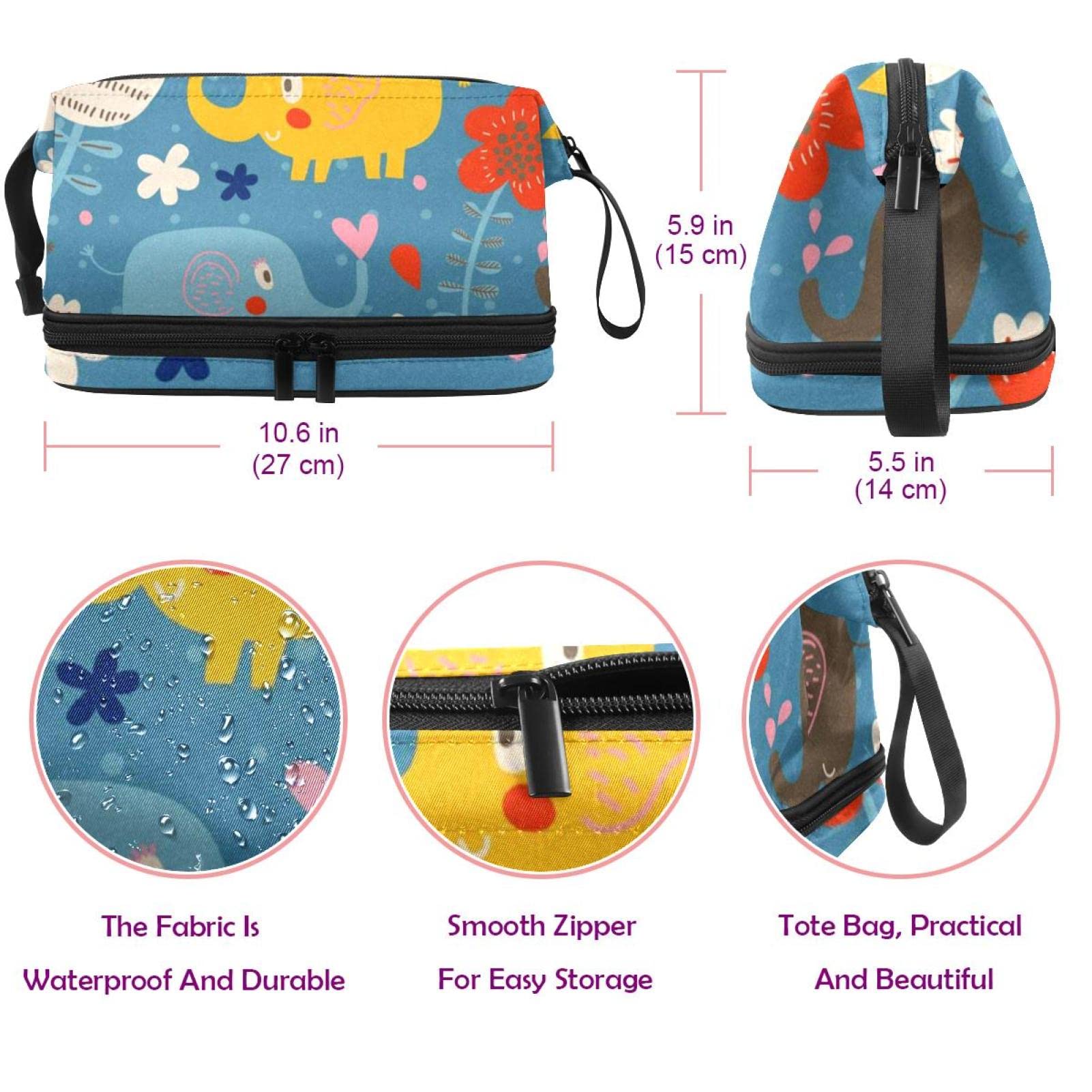 Large Travel Makeup Bag with Elephant Cartoon Design - Waterproof Cosmetic Organizer for Women, Perfect for Toiletries & Travel Essentials | Great for Vacations, Gym, and Daily Use