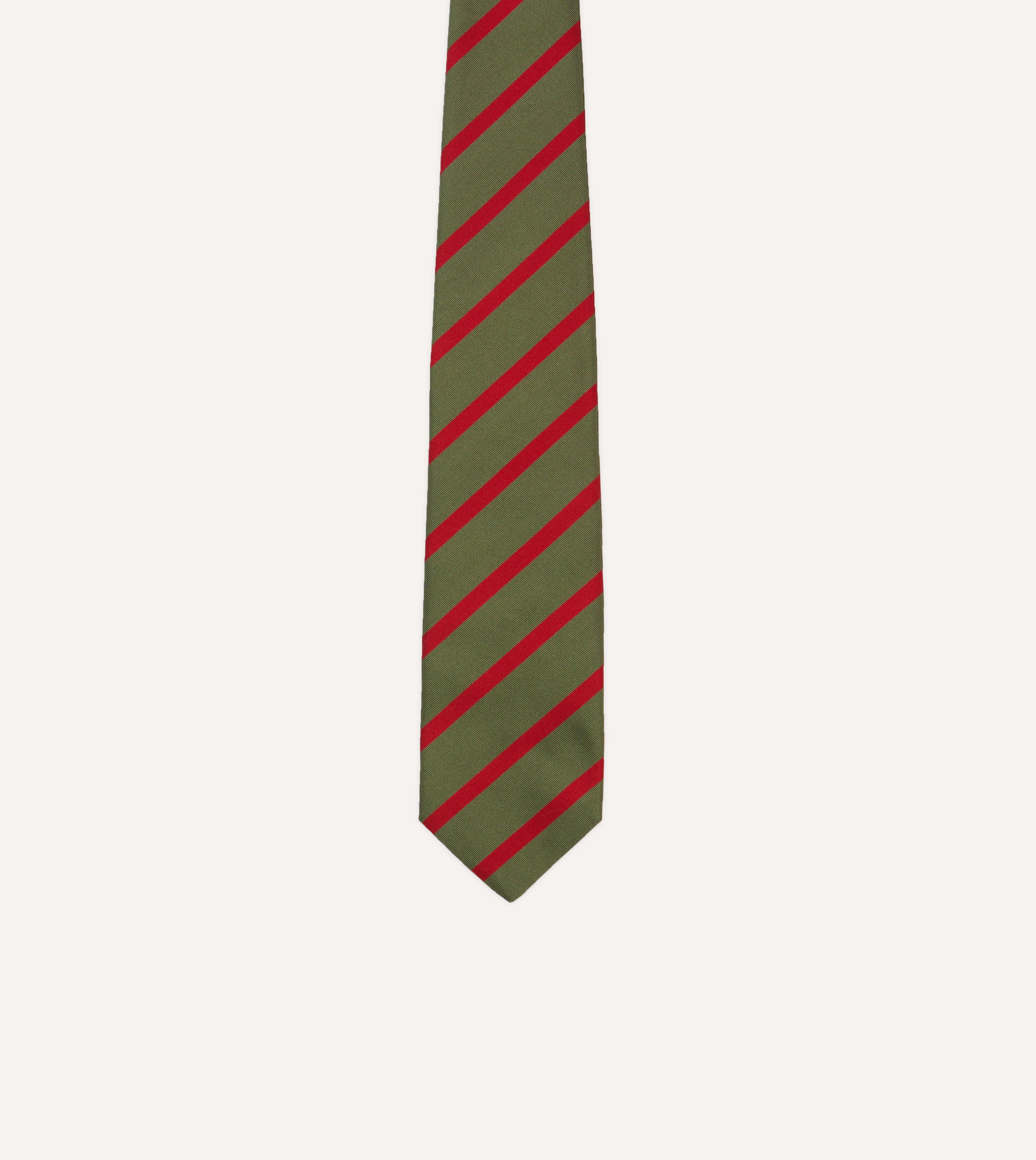 Premium Olive & Red Striped Mogador Silk Tipped Necktie - Elegant Business & Formal Occasion Accessory for Men