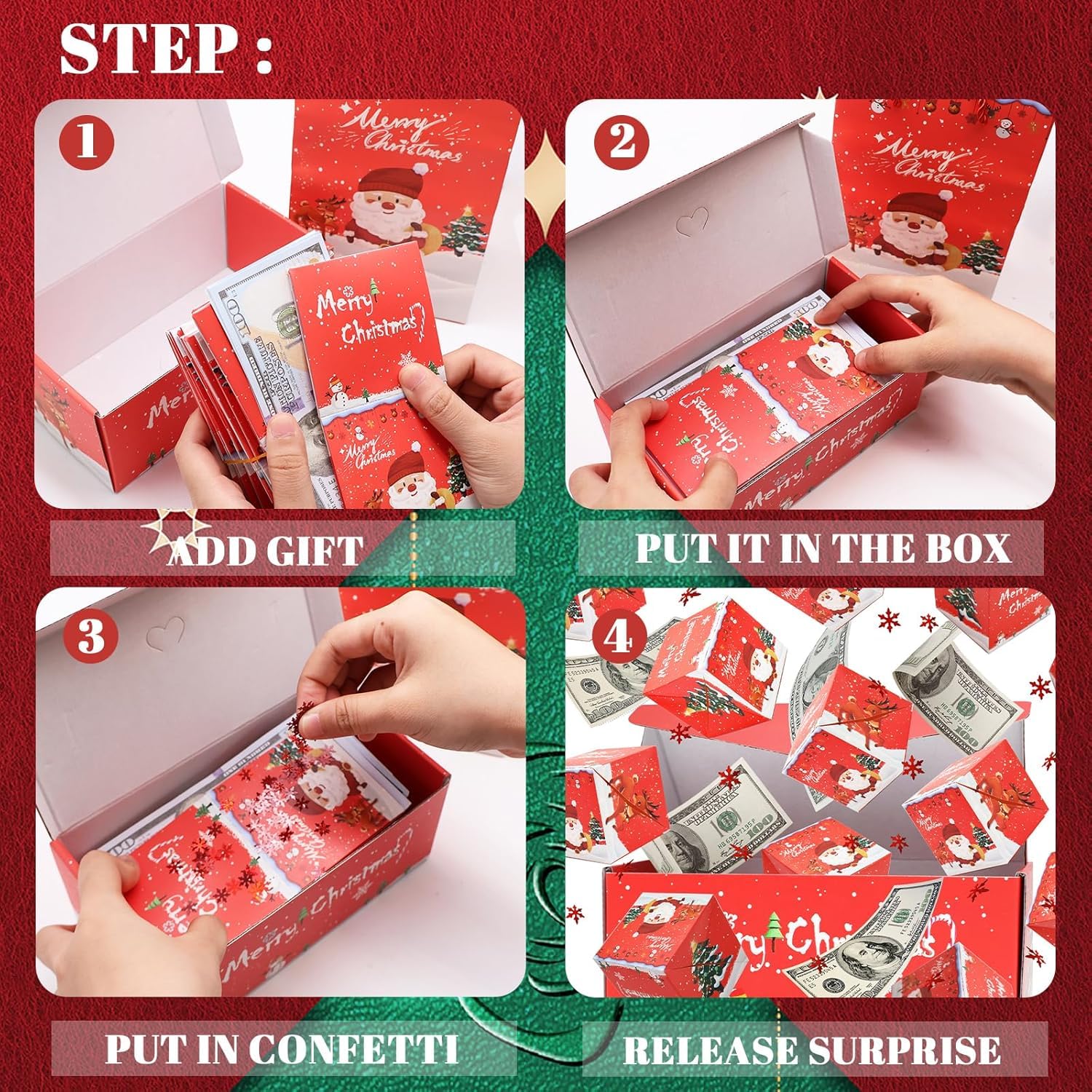 2024 New Pop-Up Explosion Gift Box - Unique Folding Bouncing Red Envelope Money Holder for Christmas & Birthdays | Surprise Present Box for Cash Gifts, Parties & Special Occasions