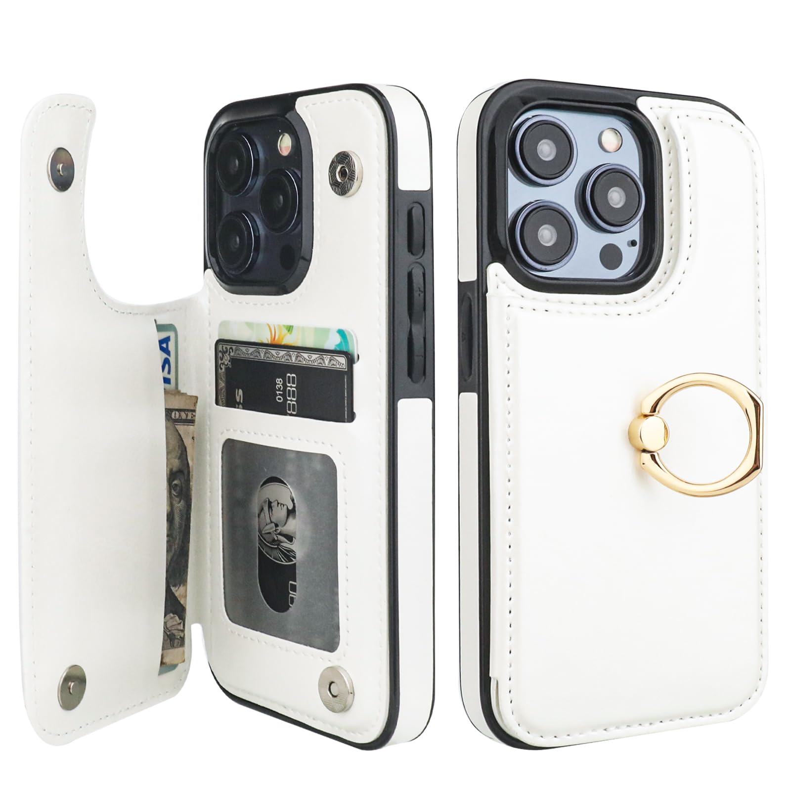 Premium 360° Rotating Ring Kickstand Wallet Case for iPhone 15 Pro (6.1