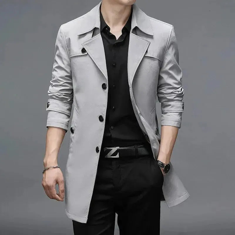 Slim Fit Single Breasted Men's Trench Coat - Classic Waterproof Overcoat for Business & Casual Wear | Perfect for Office, Travel & Outdoor Activities