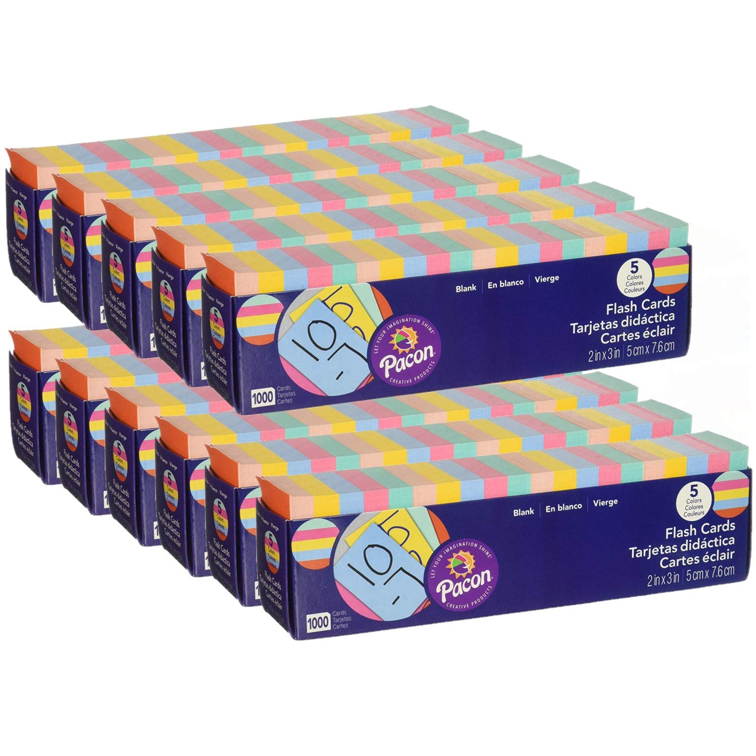Pacon Blank Flash Cards 2'' x 3'' - 1000 Cards (11-Pack) | Index Cards for Study Notes, Classroom Learning & Office Organization