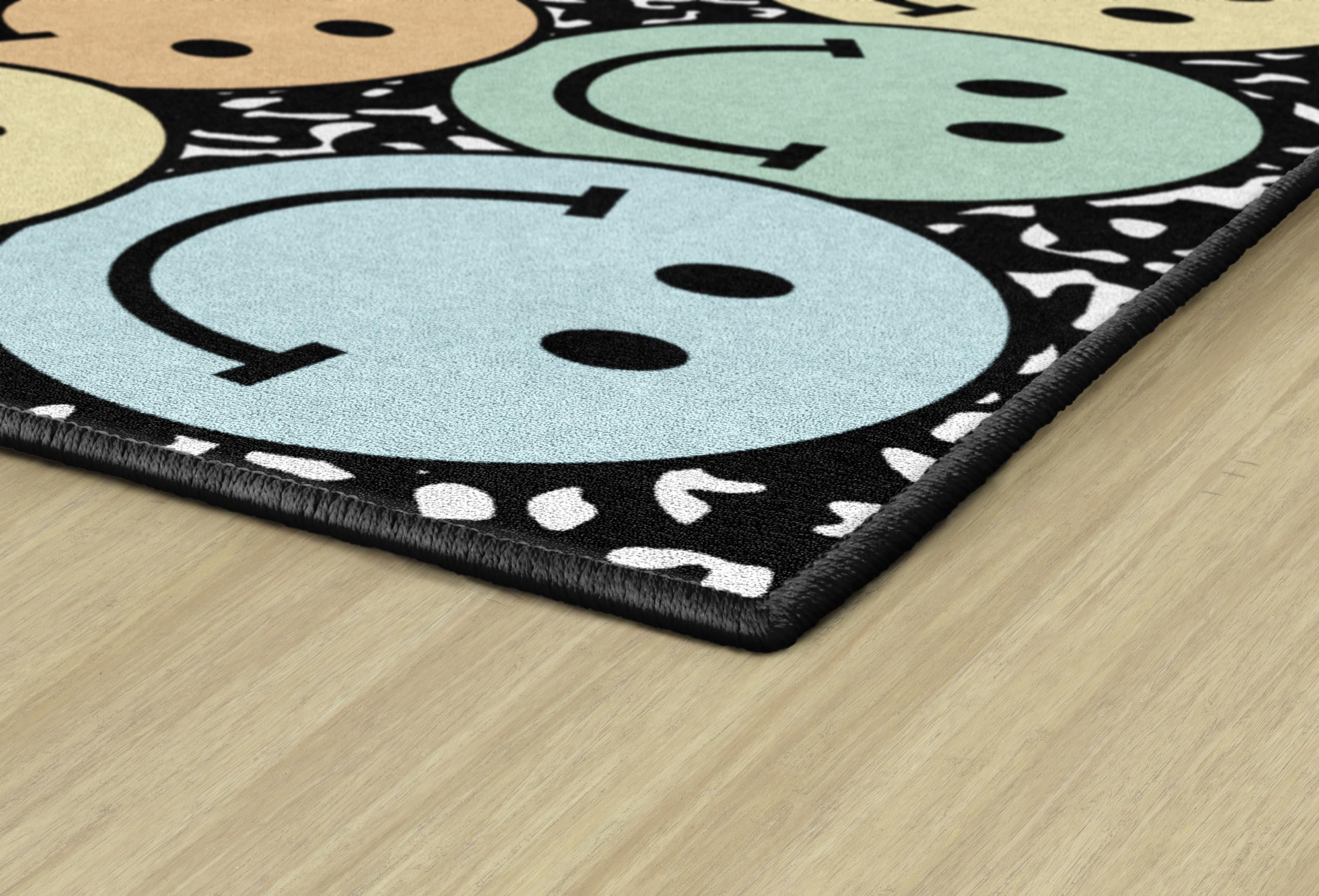 Pastel Rainbow Smileys Educational Area Rug for Kids - 5' x 7'6