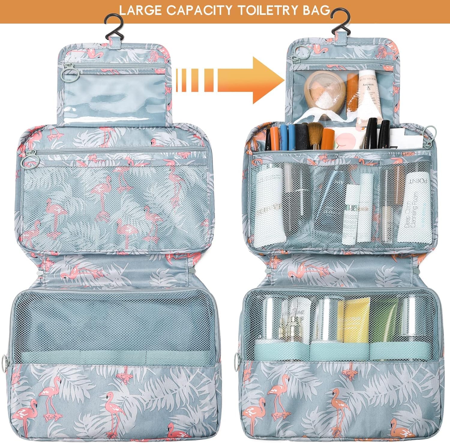 Niwlix Large Polyester Toiletry Bag for Women - Waterproof Travel Cosmetic Organizer (20x18x3cm, Grey) - Perfect for Vacation, Gym, Business Trips & Weekend Getaways