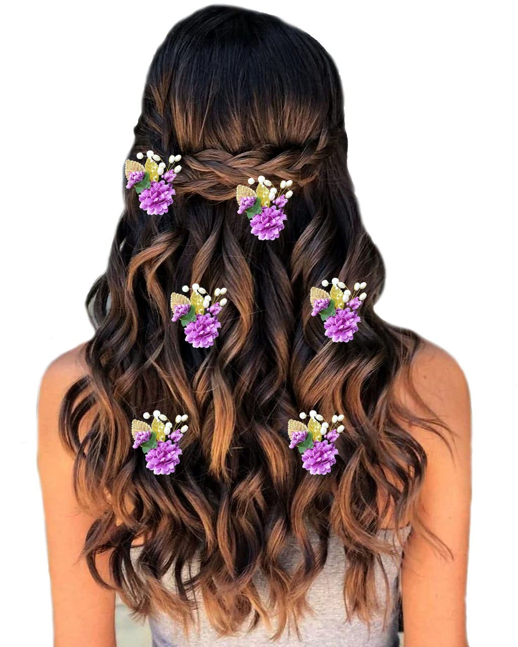 6 Pack Purple Pearl & Metal Leaf Floral Hair Clips for Women & Girls - Elegant Bridal Hair Accessories, Side Judapin for Weddings, Parties & Special Occasions