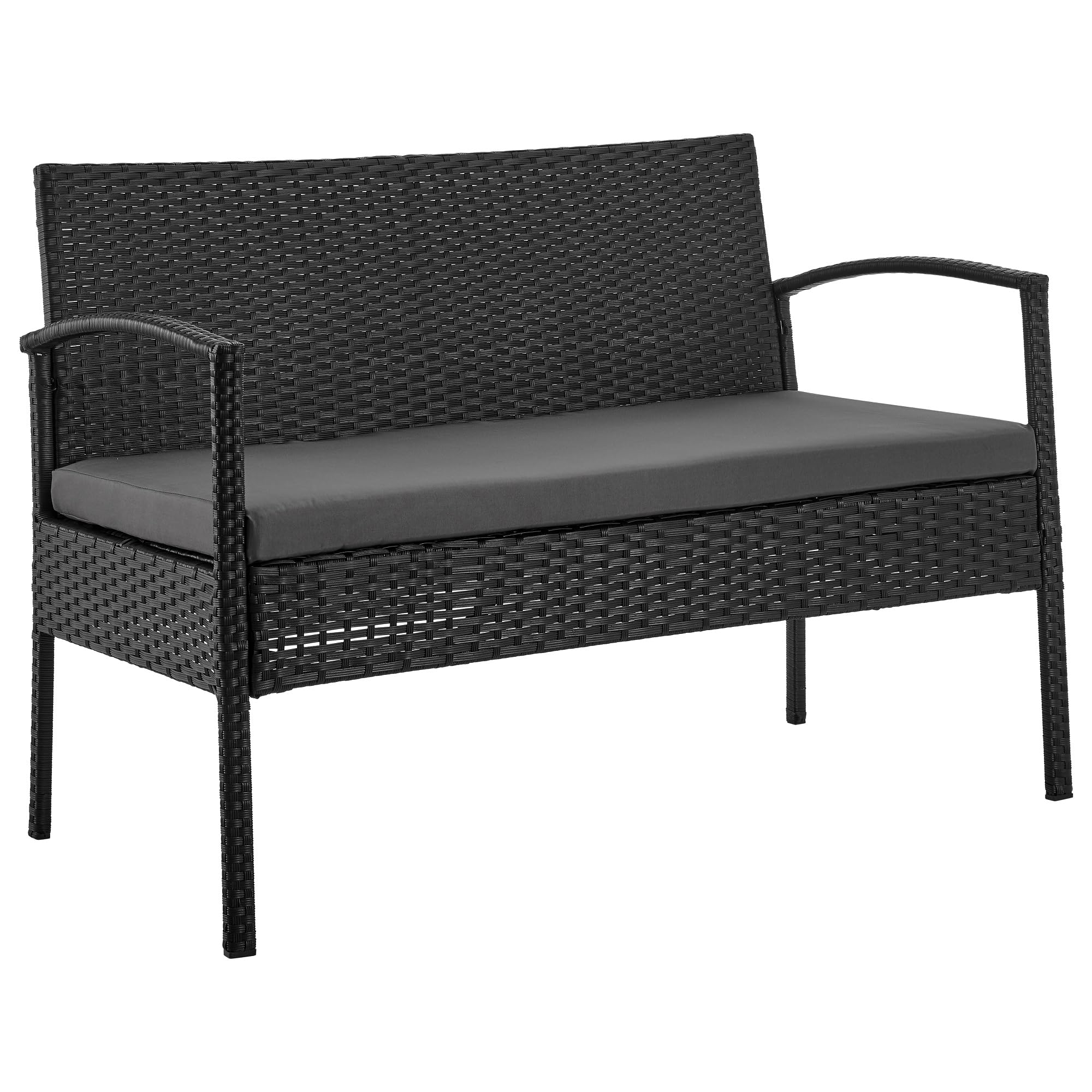 Manhattan Comfort Noli 4-Piece Outdoor Patio Furniture Set - Steel Rattan Conversation Set with 2 Armchairs, Loveseat & Tempered Glass Coffee Table | Waterproof Cushions | Grey | Perfect for Garden, Backyard, Poolside & Terrace Relaxation
