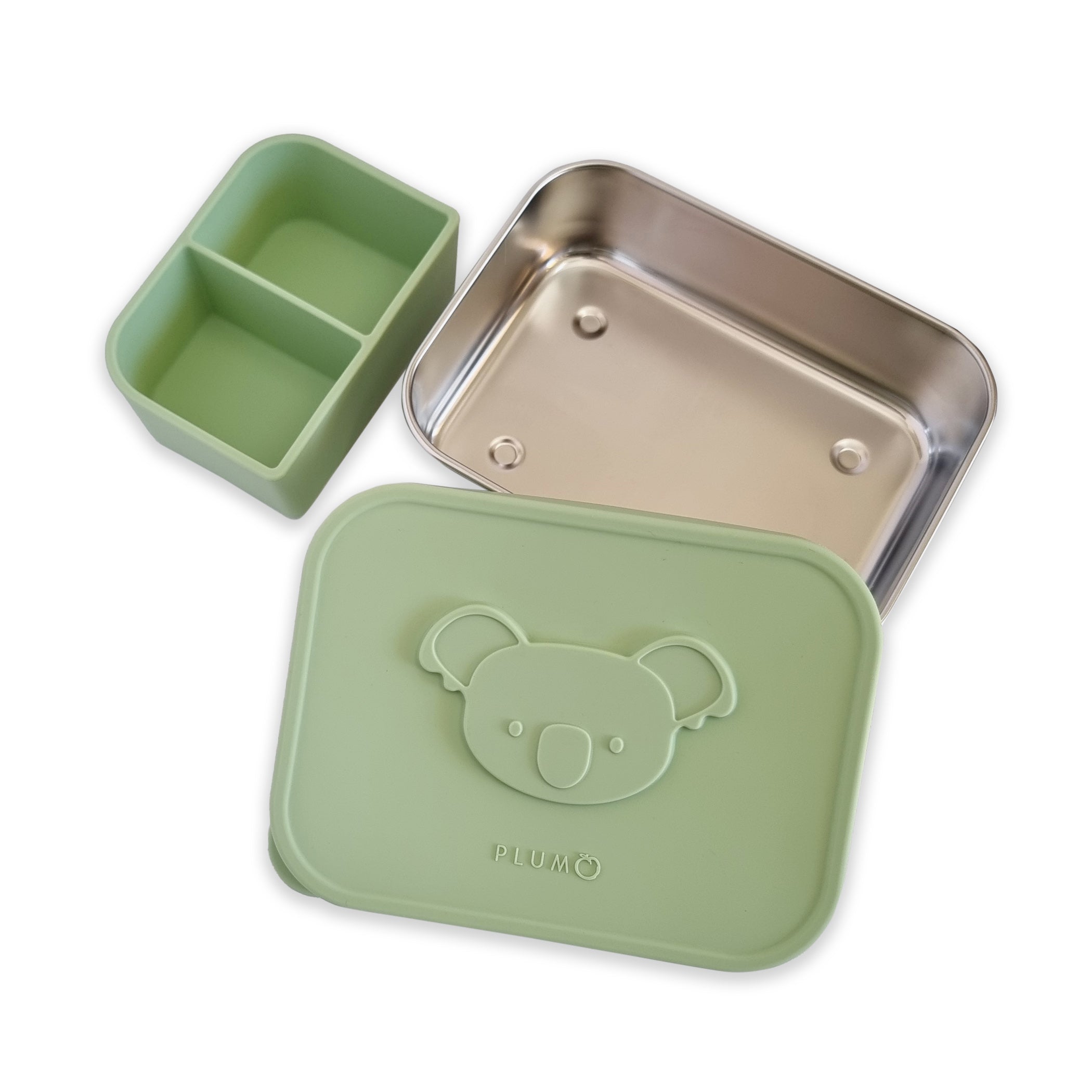 PLUM Stainless Steel Bento Box - 3 Compartment Lunch Container for Adults, Kids | Leakproof & Durable Food Storage | Perfect for Office, School, Picnics & Meal Prep (Olive Green)