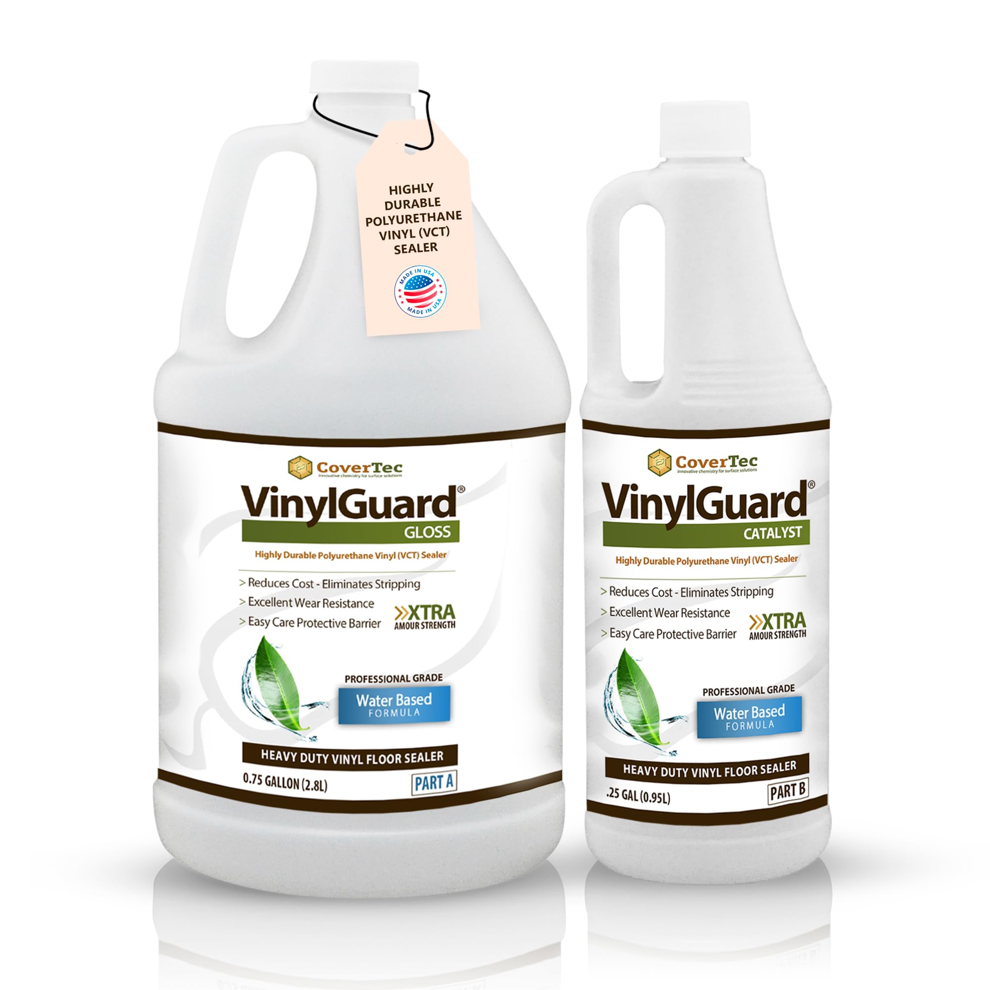 VinylGuard® WB Polyurethane Gloss Vinyl Floor Sealer - Professional Grade 2-Part Kit (1 Gallon) for LVT Tile, Terrazzo & Rubber Floors - Perfect for High-Traffic Commercial Spaces & Home Floor Protection
