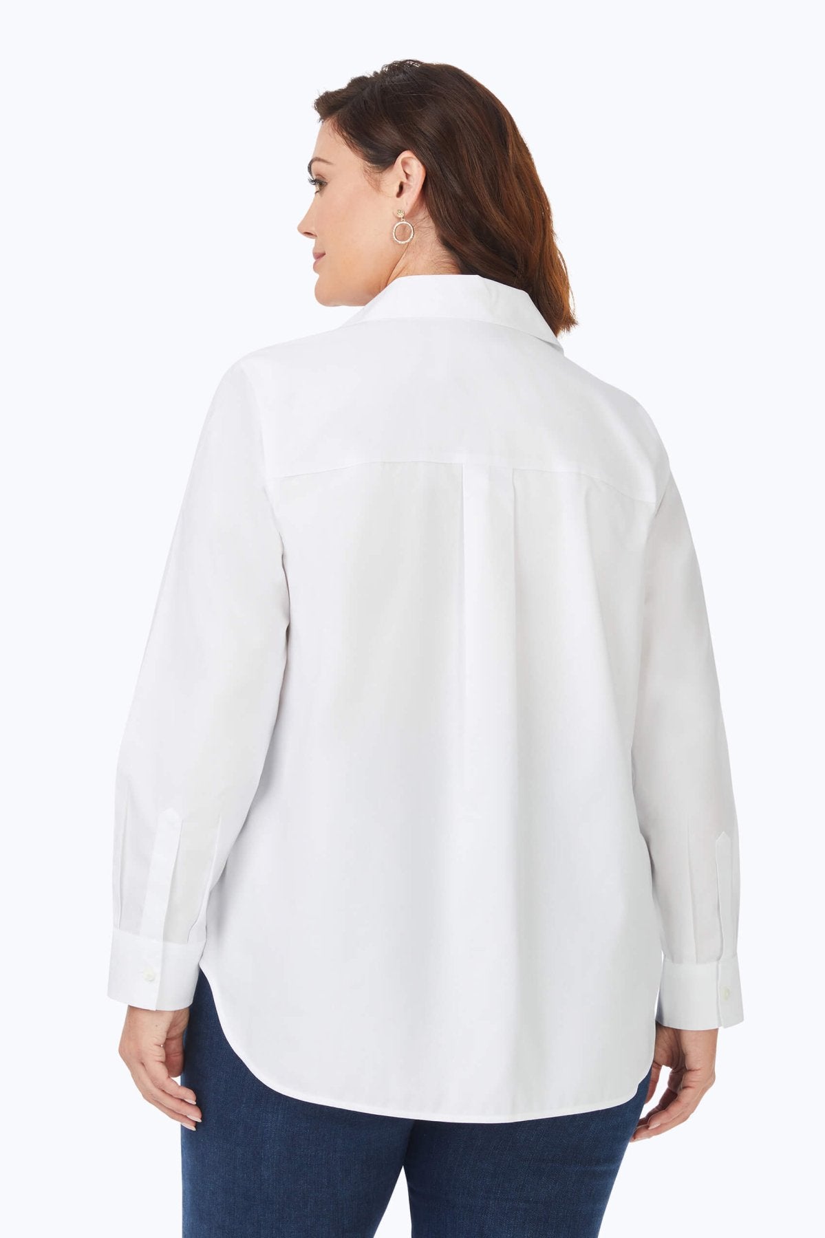 Boyfriend Plus No Iron Pinpoint Long Sleeve Tunic Shirt for Women - Comfortable Office Wear & Casual Outfits