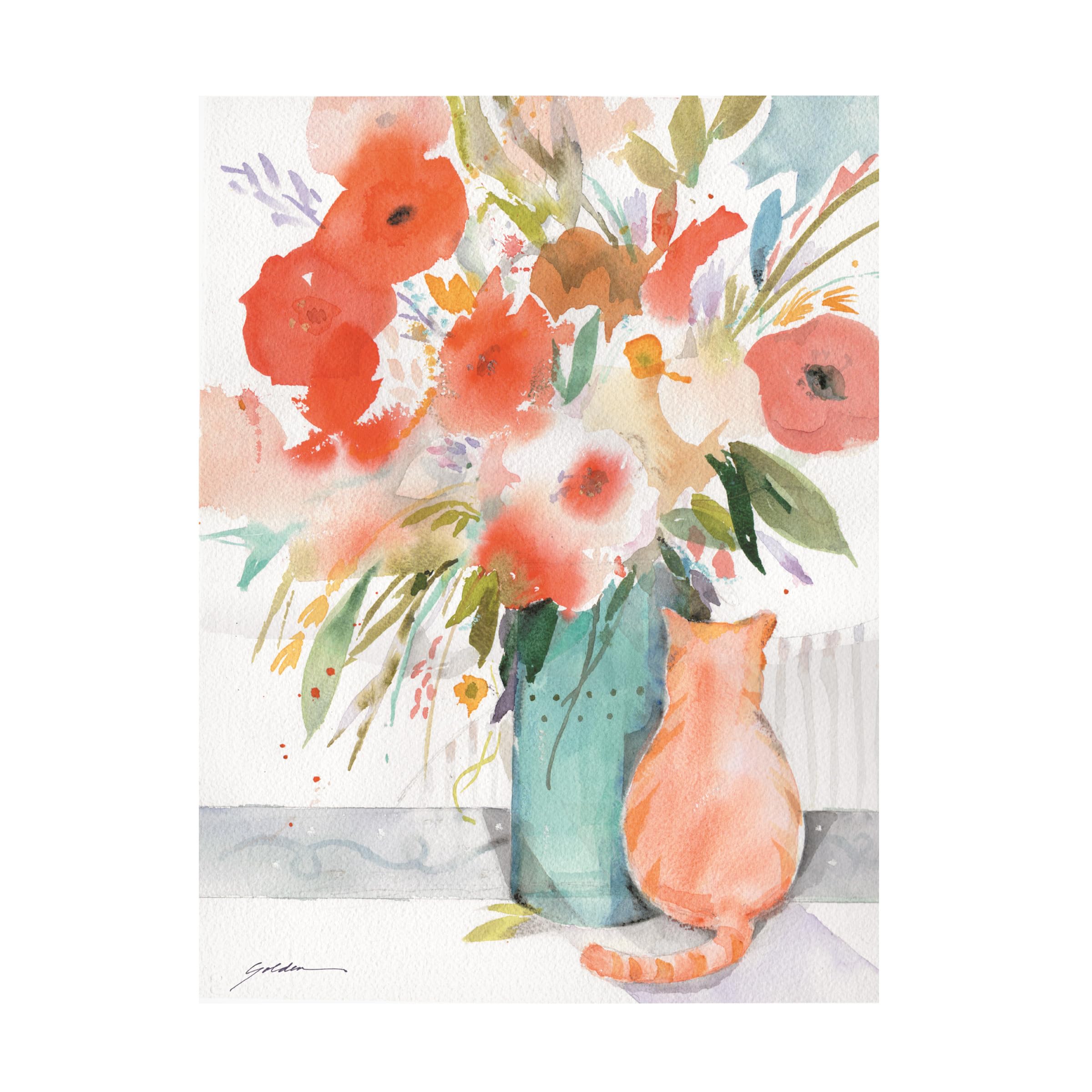 Vase With Orange Cat Canvas Art Print by Sheila Golden - Handmade Wall Decor for Living Room, Bedroom & Office - Perfect Gift for Cat Lovers