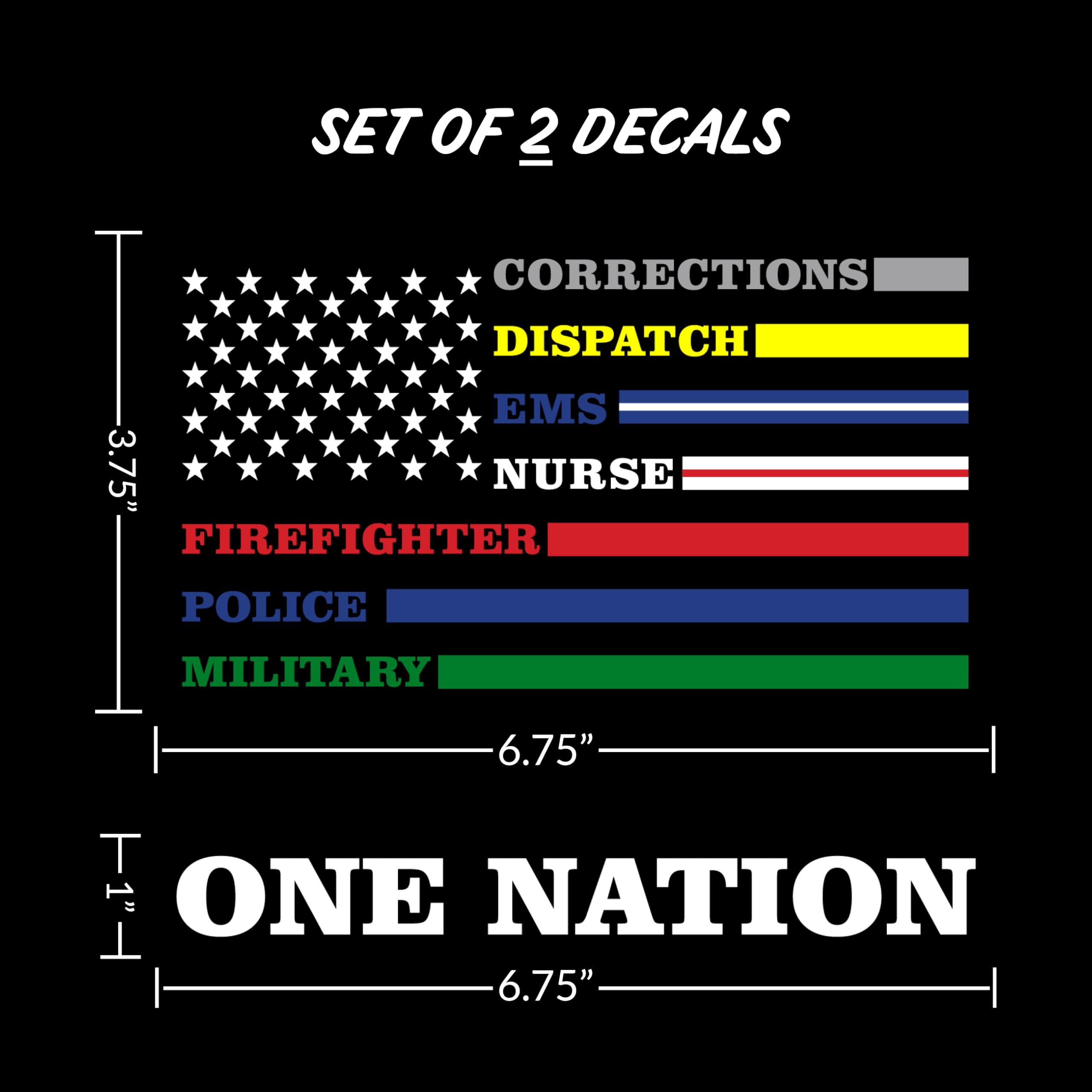 One Nation Thin Line Flag Decals - Patriotic Stickers for Corrections, Dispatch, EMS, Nurses, Firefighters, Police & Military - 6.75