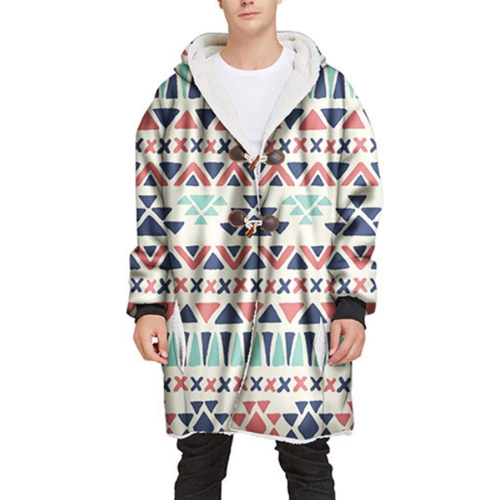 HTKLCZ Adult Hooded Blanket Pullover - Soft Plush Fleece Wearable Blanket with Pockets, Long Sleeves & TV Print - Cozy Loungewear for Winter, Movie Nights & Home Relaxation (Color: D, Size: Small)