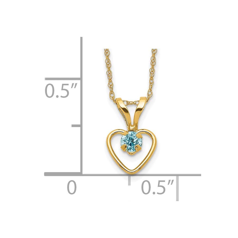 14K Yellow Gold 3mm Blue Zircon Heart Birthstone Necklace for Women - Elegant Fine Jewelry Gift for Her (15
