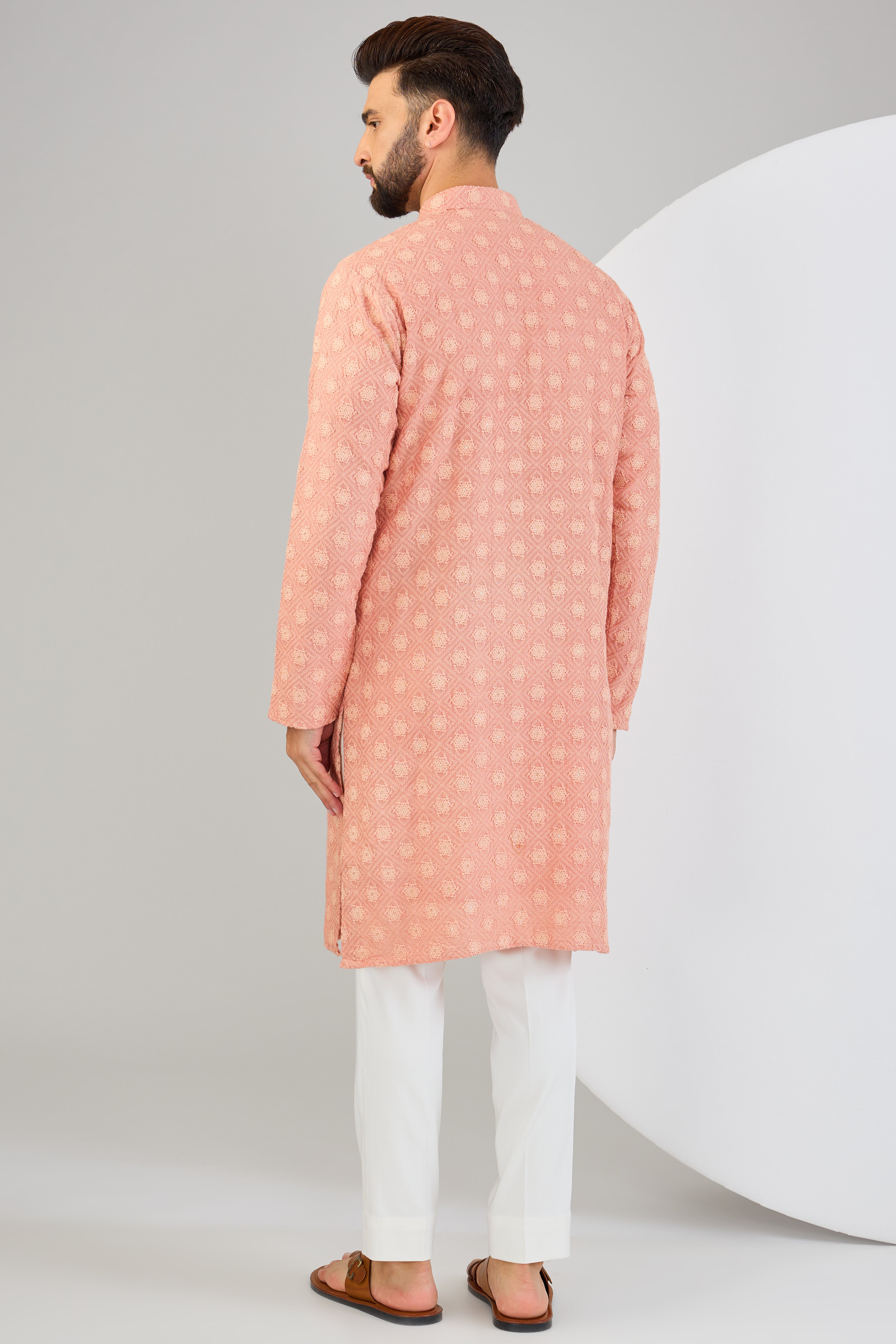 Elegant Pink Onion Chikankari Kurta for Women - Traditional Indian Embroidered Tunic - Perfect for Festivals, Weddings & Casual Wear