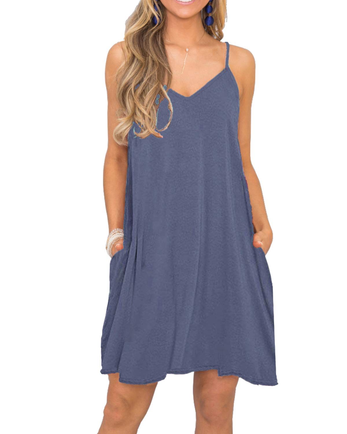 BEUFRI Women's Summer Spaghetti Strap Casual Swing Tank Dress with Pockets - Lightweight Beach Cover Up, Lounge Wear & Vacation Outfit