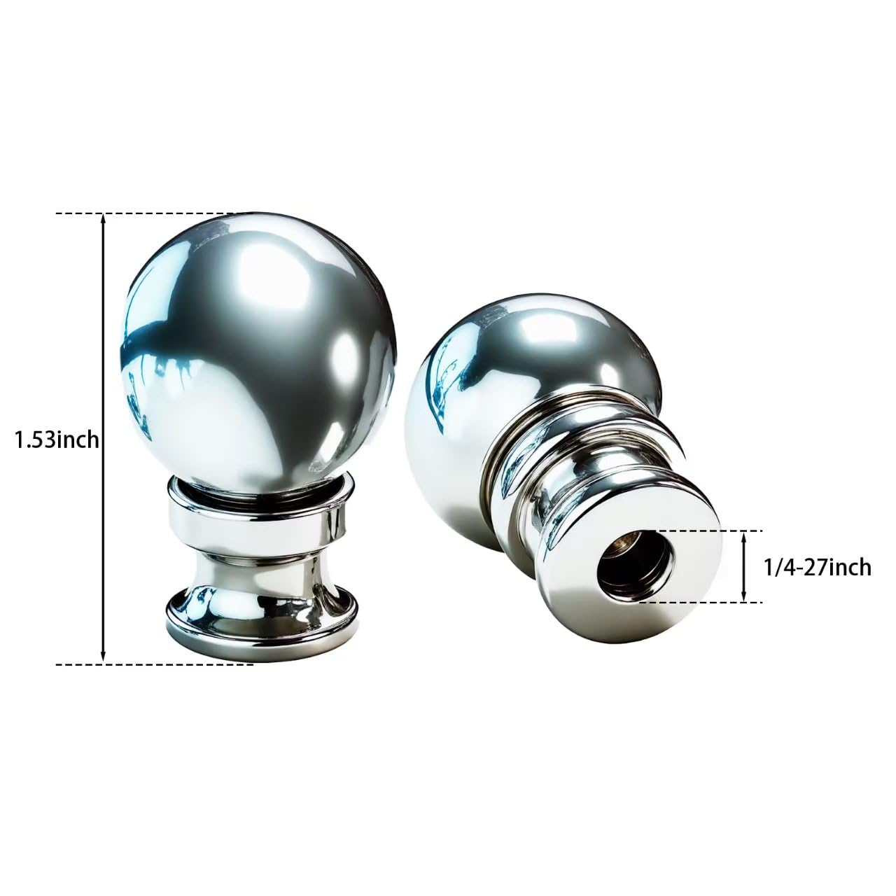 2-Piece Decorative Lamp Finial Knob Set - Silver Screw-On Lampshade Topper for Table & Floor Lamps - 1/4-27