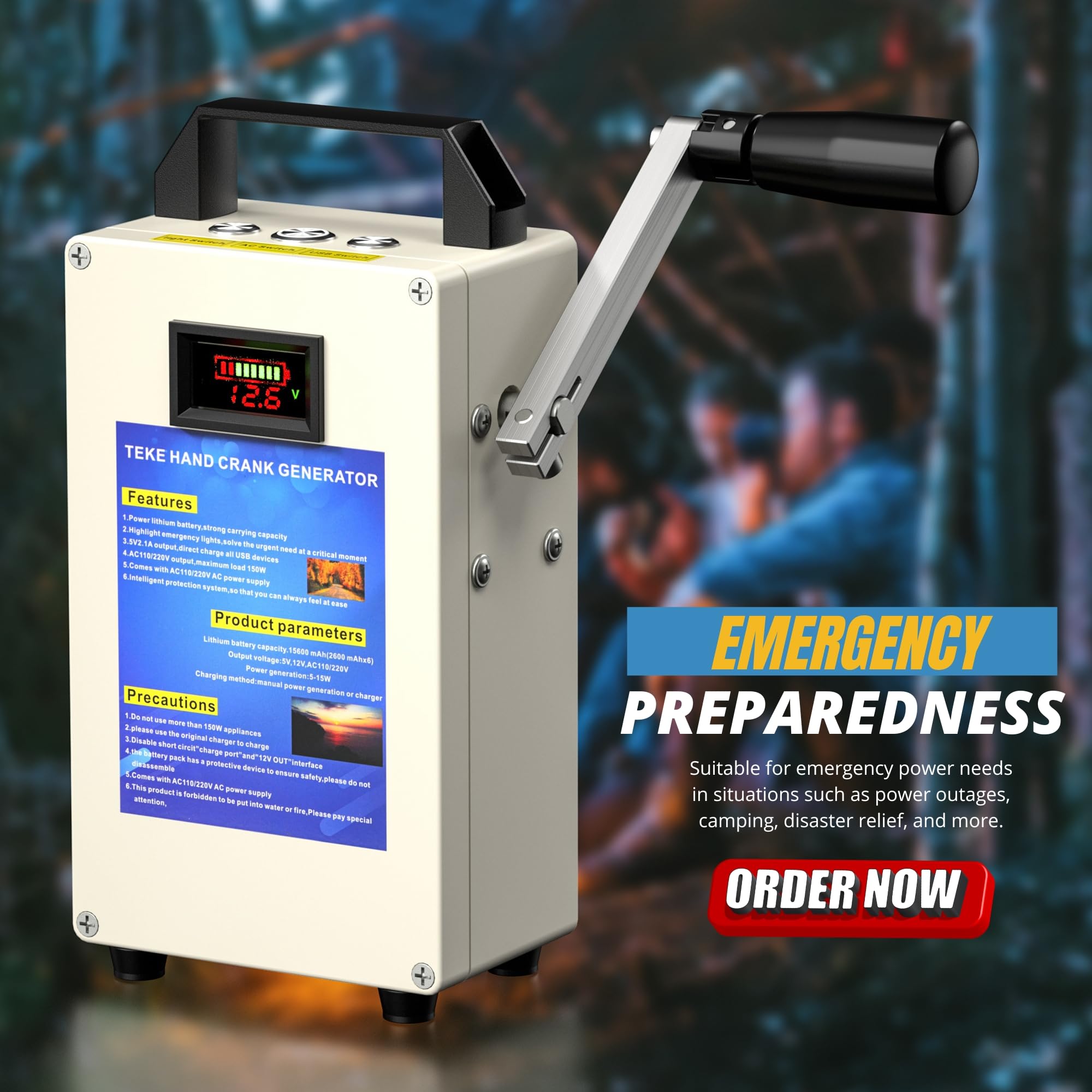 150W Hand Crank Portable Power Generator - Rechargeable Aluminum Alloy Power Station with Folding Handle for Camping, Outdoor Emergencies & Smartphone Charging | Perfect for Home Backup, RV Trips & Off-Grid Adventures