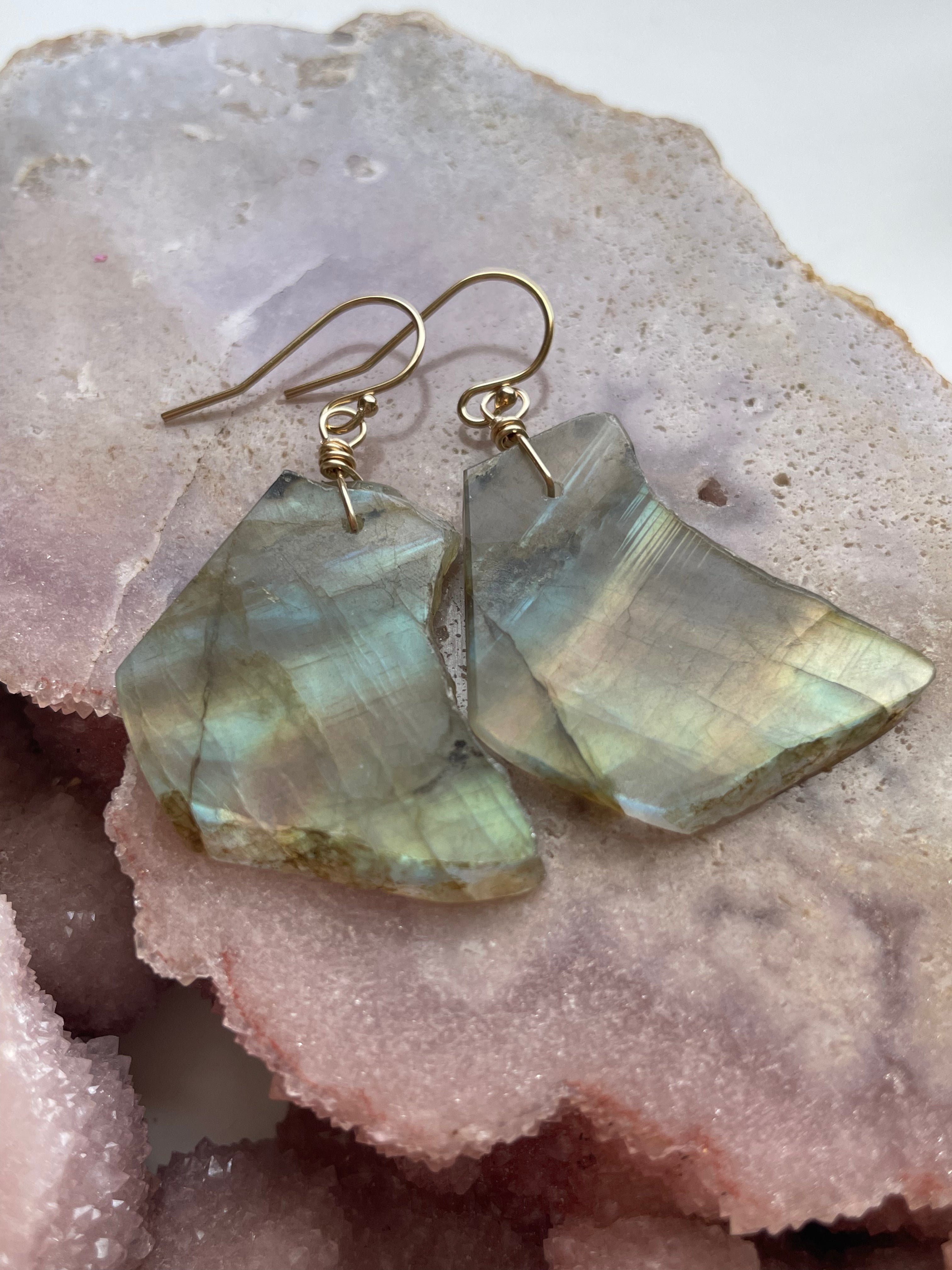 Gold Labradorite Dangle Drop Crystal Earrings for Women - Elegant Bohemian Jewelry for Party, Wedding & Special Occasions