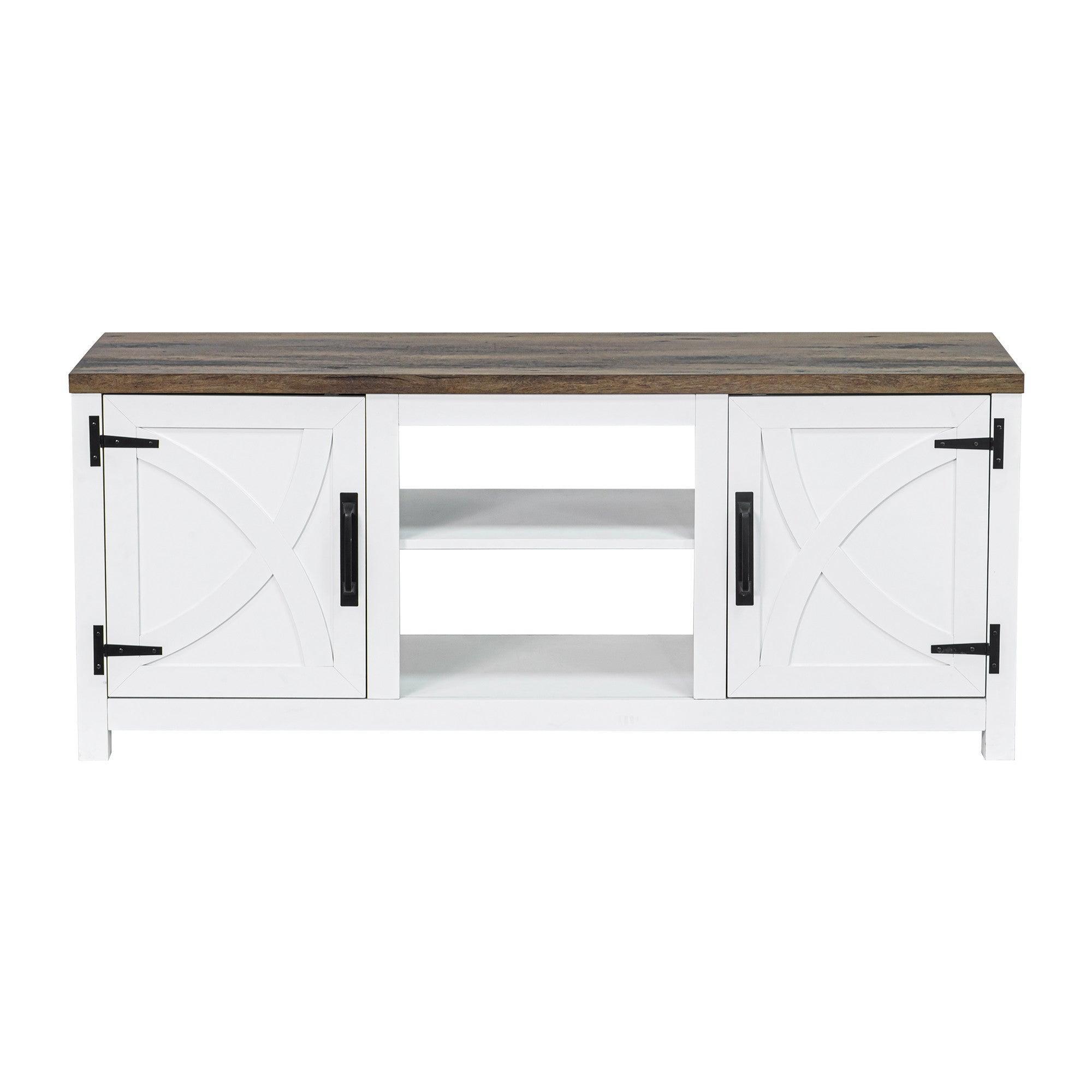 Rustic Farmhouse TV Stand for 58 Inch Flat Screen - Solid Wood Entertainment Center with Storage Cabinet - Perfect for Living Room, Home Theater & Family Room Decor