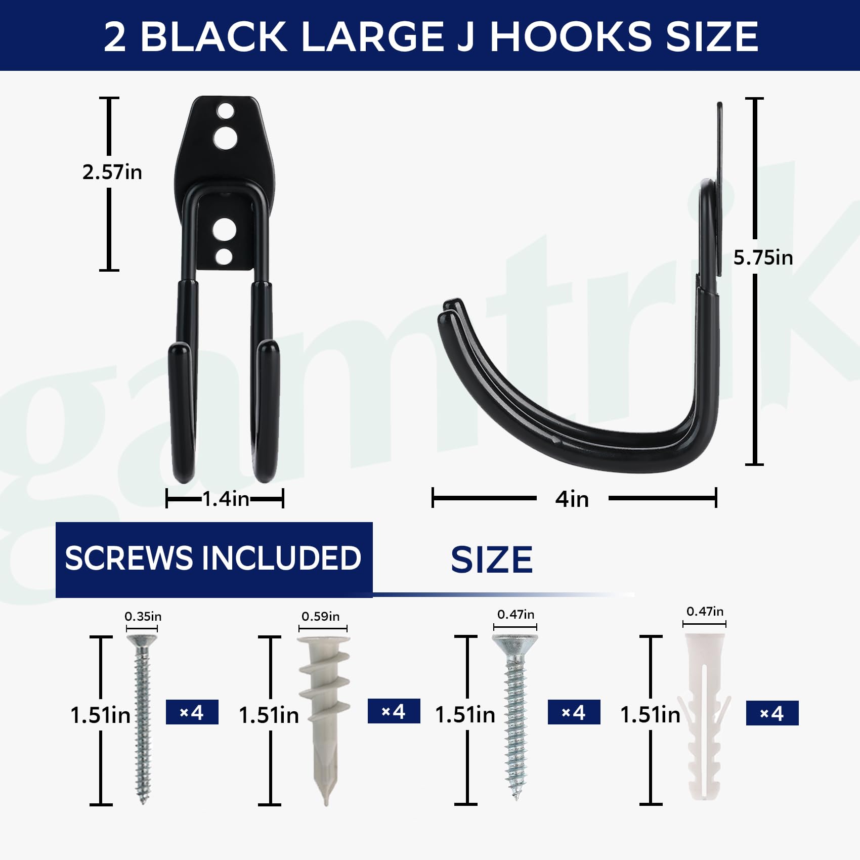 2-Pack Heavy Duty Garage Wall Hooks for Hanging - Durable J Hooks for Ladders, Bikes, Garden Tools & Garage Organization - Perfect for Garage Storage, Shed Organization & Workshop Hanging Solutions
