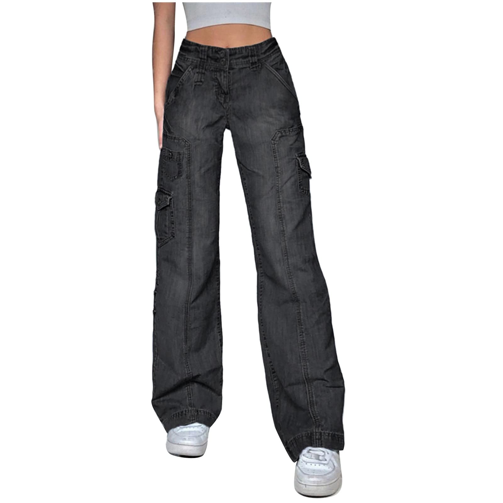 sgikjia Women's High Waisted Long Flare Jeans - Bootcut Wide Leg Denim Pants with Stitch Details | Perfect for Casual Outfits, Date Nights & Retro Fashion Looks
