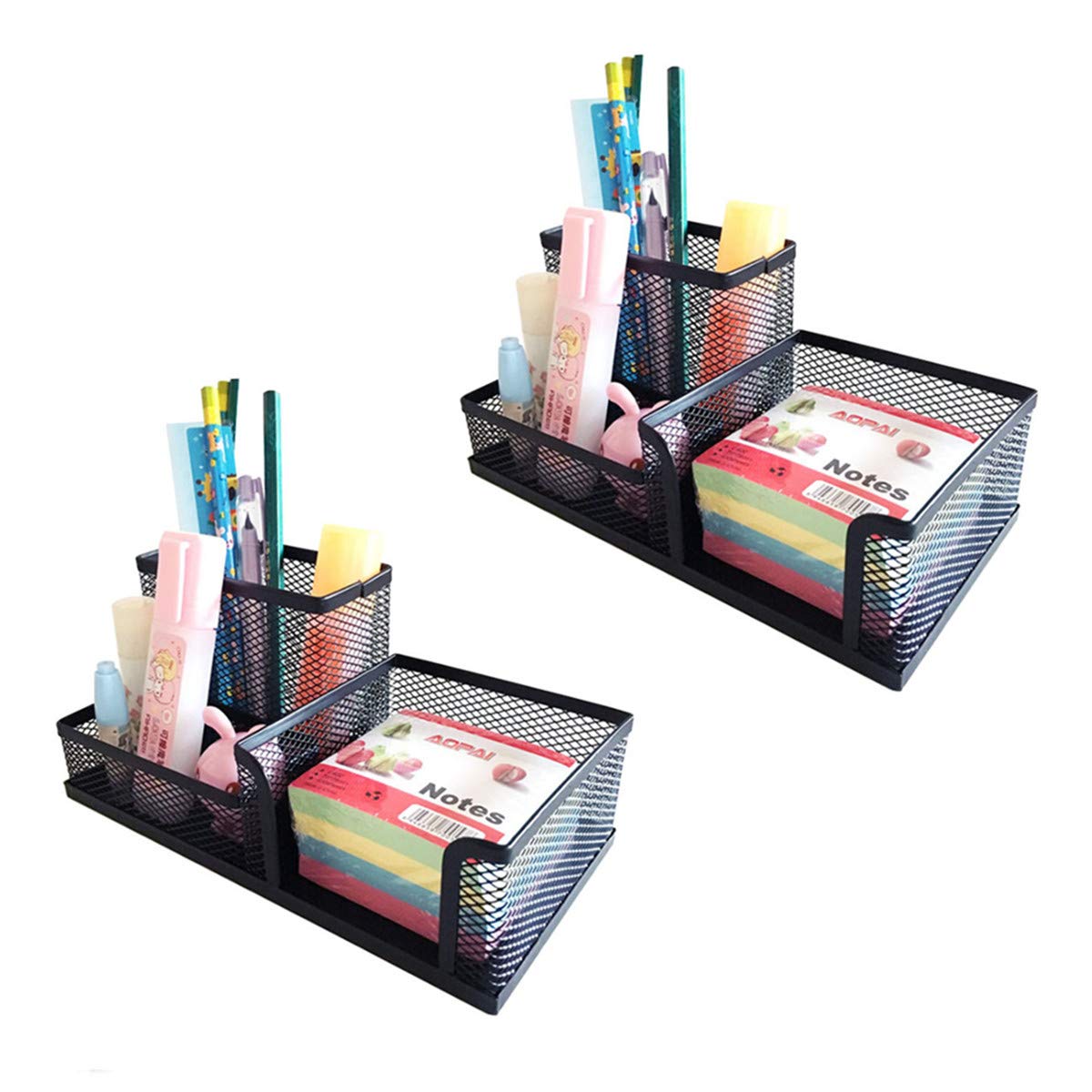 2 Pack Black Mesh Desk Organizer Pen Holder with 3 Compartments - Office Supplies Caddy for Pencils, Markers & Desk Accessories - Perfect for Home Office, School & Workspace Organization