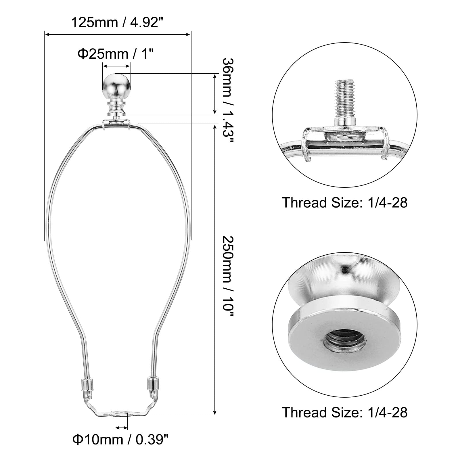 PATIKIL 10 Inch Lamp Harp Kit with Finial - Detachable Lamp Shade Bracket Holder for DIY Table Lamps & Floor Lamps (Chrome Finish) - Perfect for Home Decor, Living Room, Bedroom Lighting Upgrade