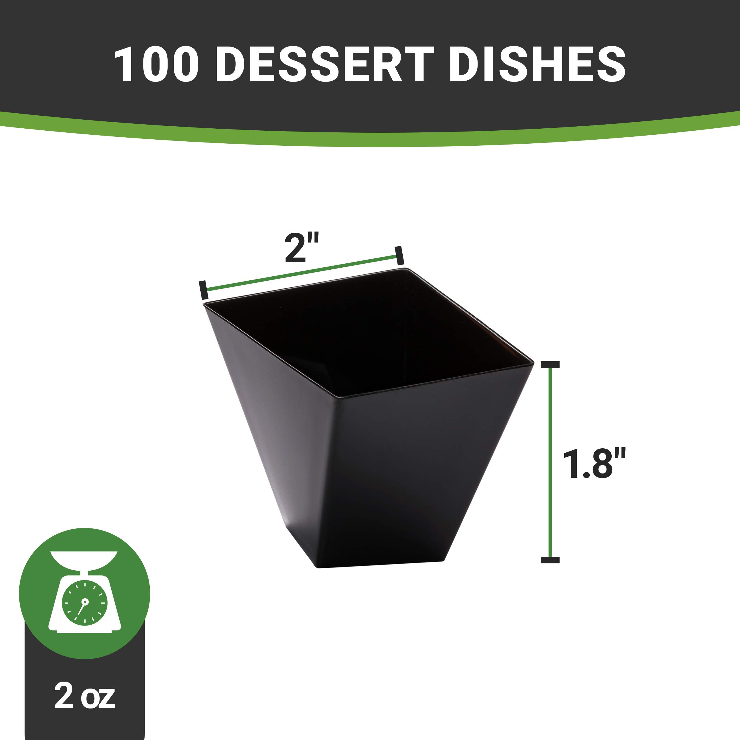 Restaurantware 2 oz Disposable Dessert Cups - 100-Pack Mini Black Plastic Serving Dishes for Parties, Weddings & Catering | Eco-Friendly & Durable for Drinks, Desserts & Food Samples | Perfect for Buffets, Cocktail Receptions & Event Catering