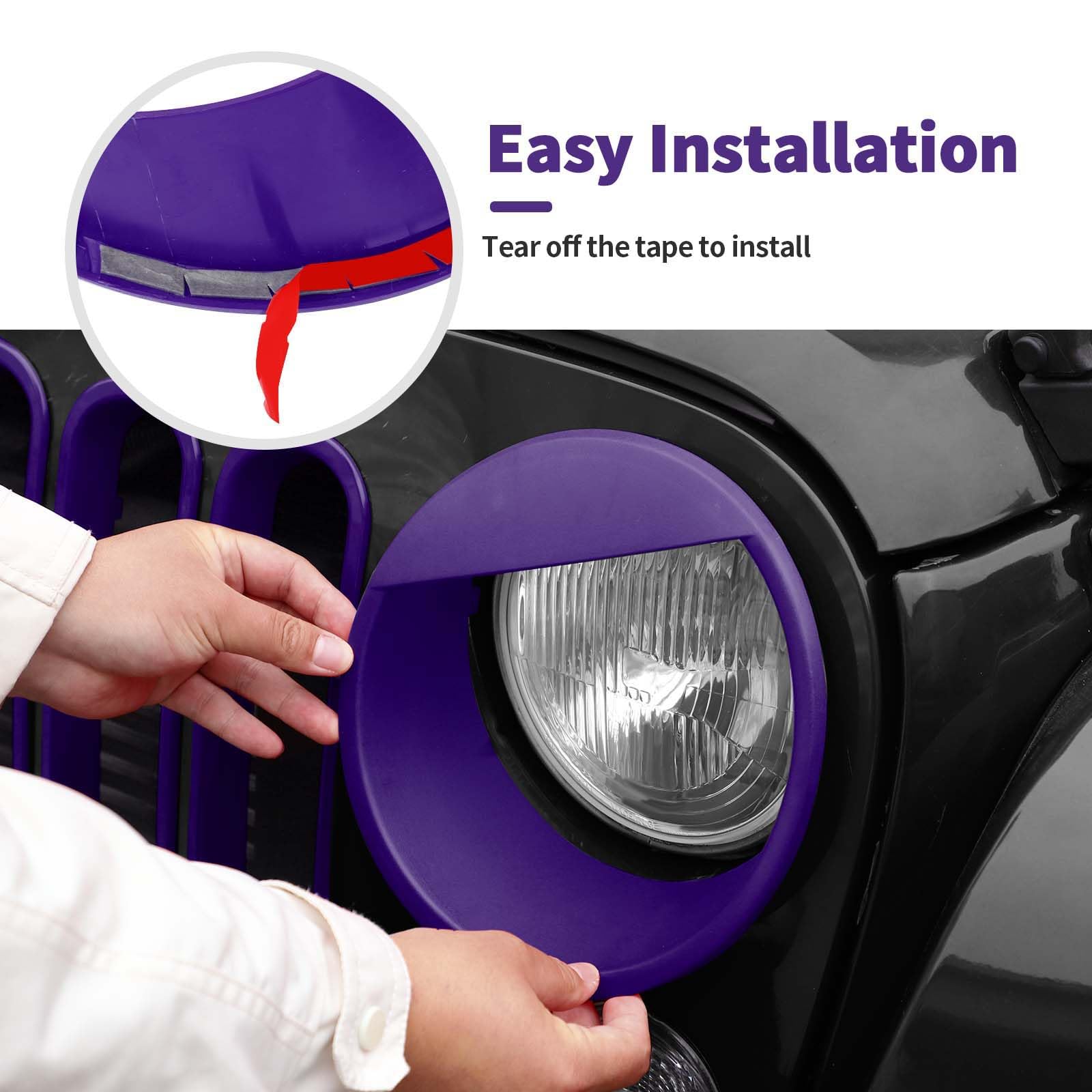 Angry Bird Style Headlight Turn Signal Cover & Grille Grill Insert Trim Fit for 2007-2018 Jeep Wrangler JK JKU - Purple | Off-Road Accessories & Custom Car Styling