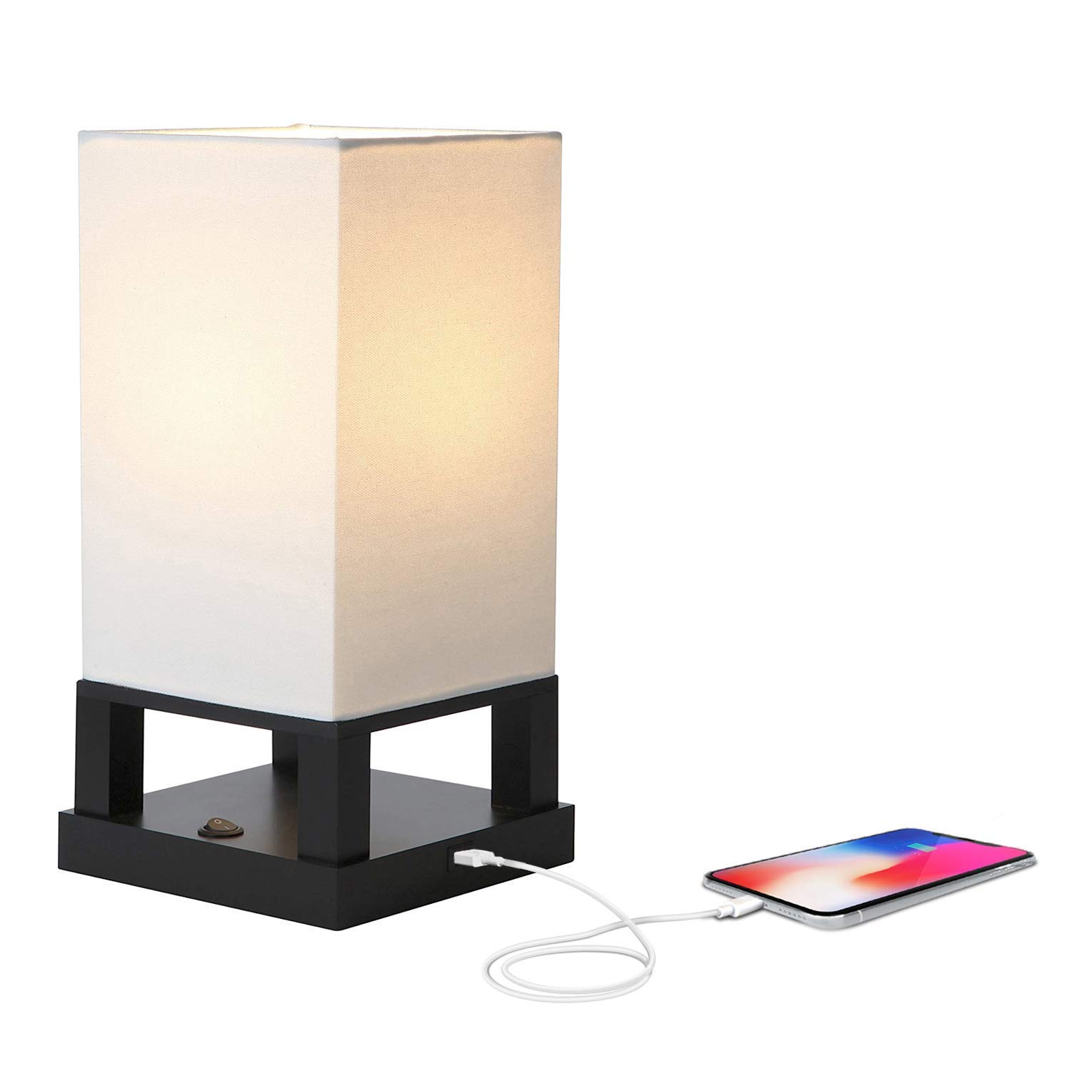 Brightech Maxwell Modern LED Floor & Table Lamp Set of 2 with USB Port & Storage Drawers - Wood Frame Bedside Lamp with Soft Ambient Lighting for Bedroom, Living Room & Office - Black Nightstand Lamp for Reading & Relaxation