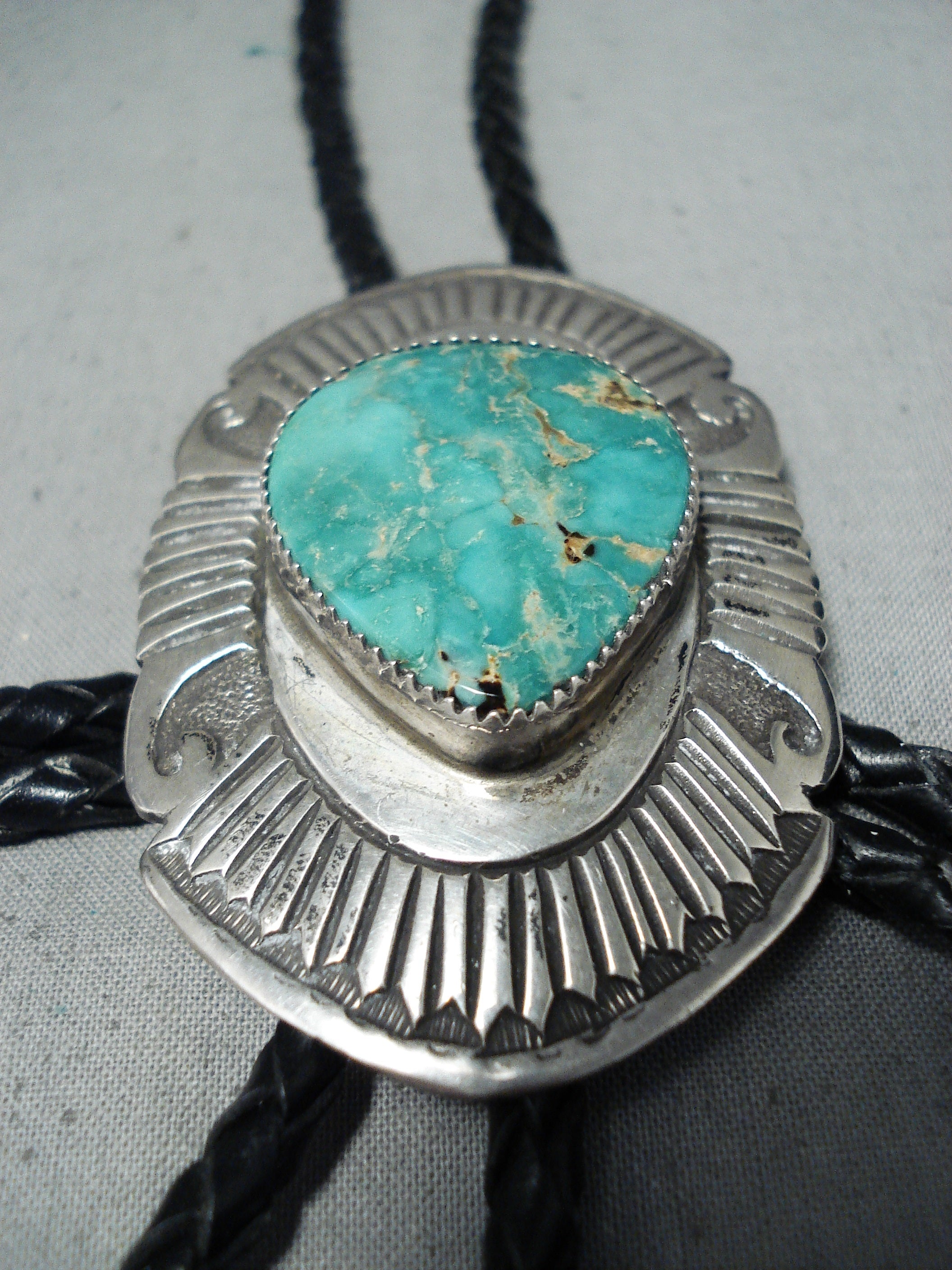Vintage Native American Navajo Royston Turquoise Sterling Silver Bolo Tie - Handcrafted Western Jewelry for Men, Perfect for Cowboy Outfits & Special Occasions