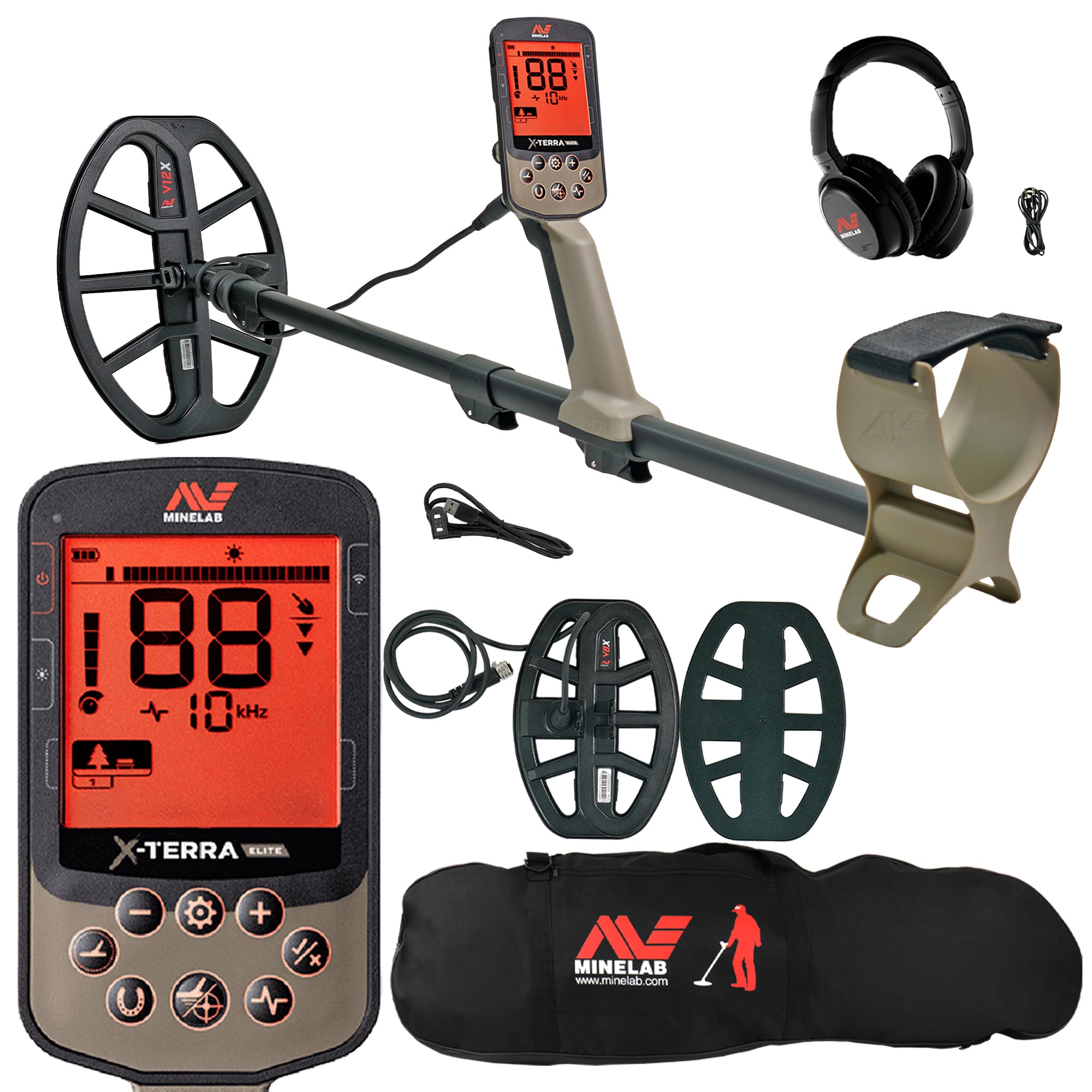 Minelab X-TERRA ELITE Waterproof Metal Detector Kit with Carry Bag - Professional Gold & Treasure Hunting Equipment for Beach, Park & Outdoor Adventures