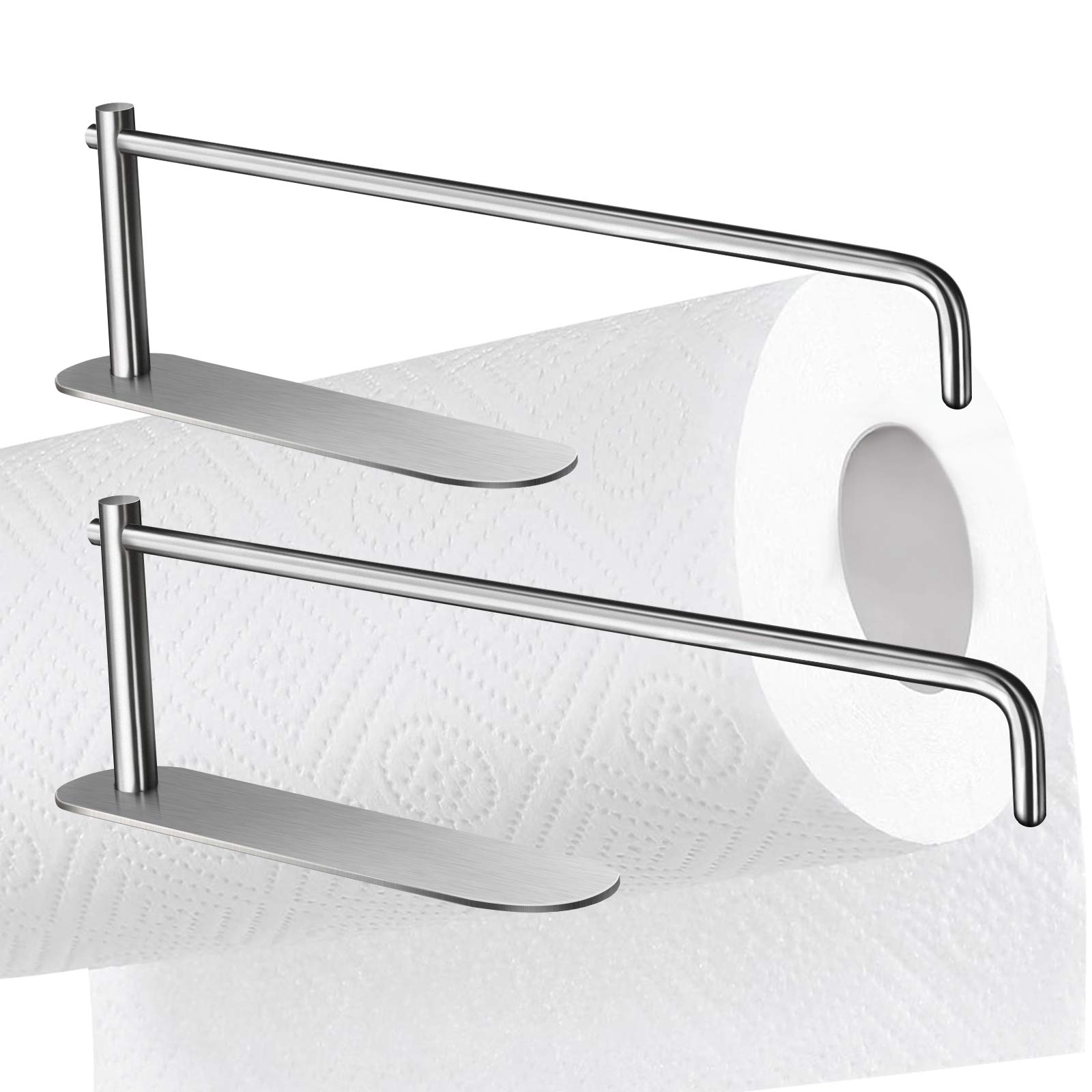 2-Pack Self-Adhesive Stainless Steel Toilet Paper Holder & Kitchen Towel Rack - No Drilling Wall Mount, Brushed Nickel Finish for Bathroom, Kitchen & Office Use