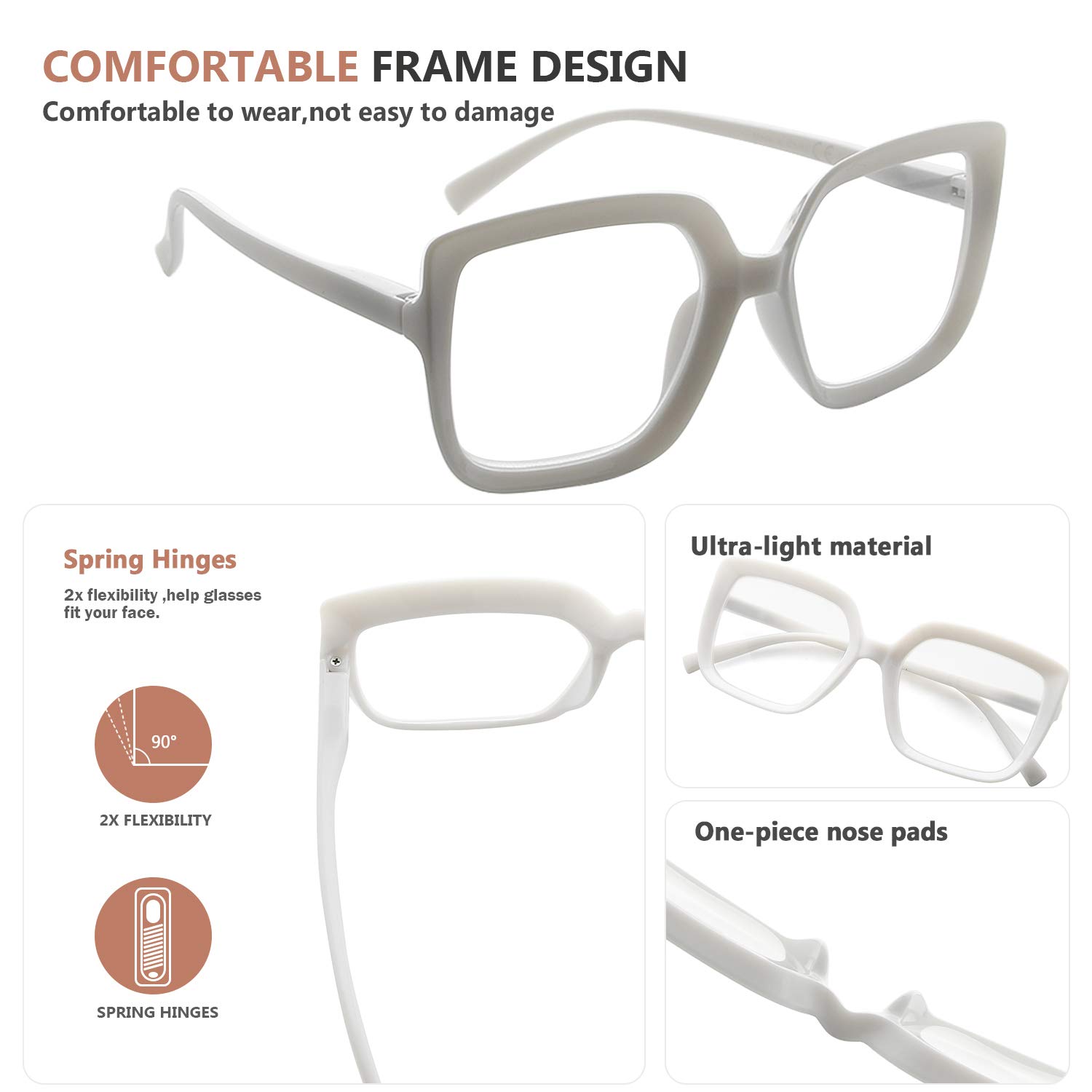 Eyekepper Large Frame Reading Glasses for Women - Oversized Readers +3.50 Strength, Fashionable White Eyewear for Reading, Working & Computer Use