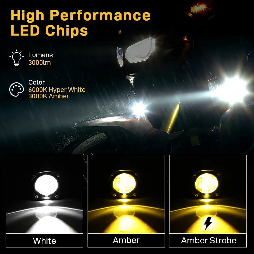 LOYO 60W LED Motorcycle Headlights - Amber & White Dual Color Off-Road Lights for Harley, Honda, Yamaha - Waterproof Fog Lights for Night Riding, Adventure & Off-Roading