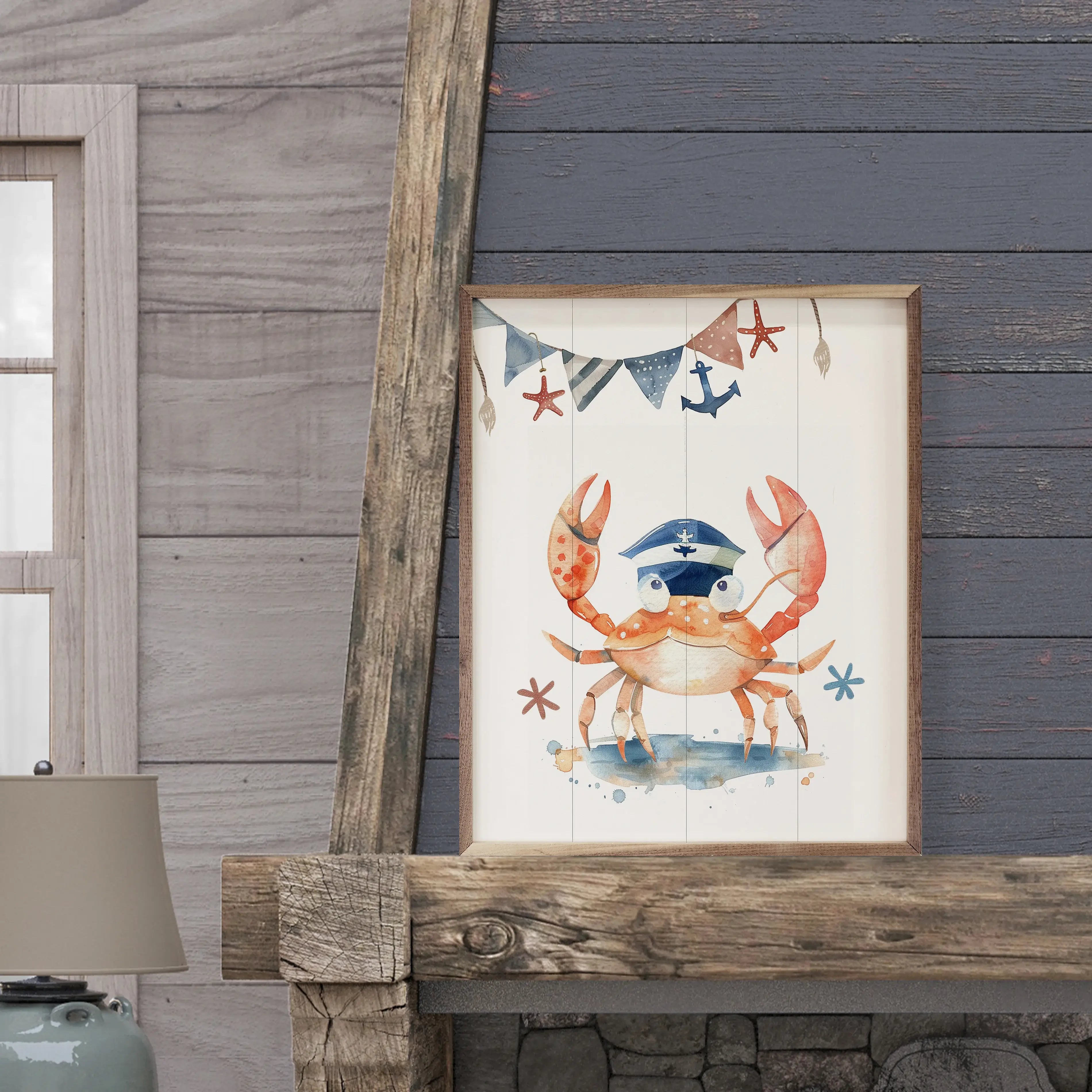 Adorable Sailor Wood Framed Wall Art Print - Nautical Decor for Bedroom, Living Room & Office - Perfect Coastal Home Decor Gift
