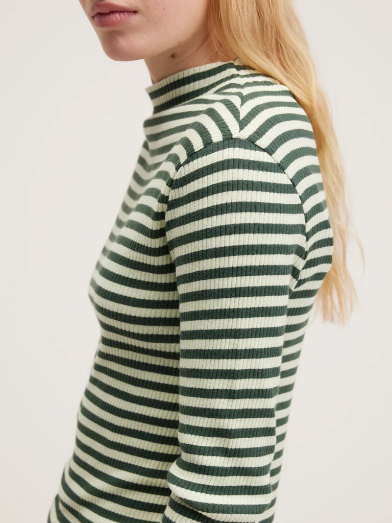 Bellerose Viory Green Striped T-Shirt for Women - Casual Comfort Fit Cotton Tee for Everyday Wear & Summer Outfits