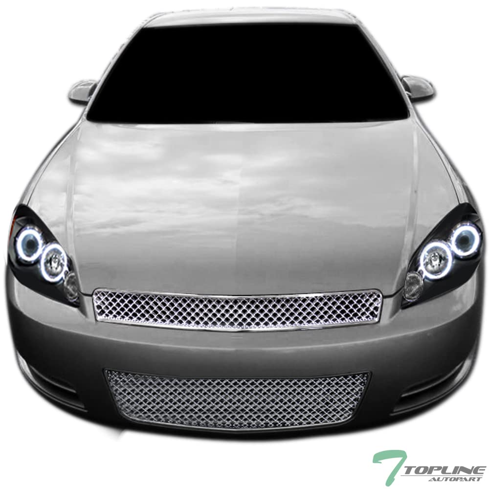 Chrome Mesh Front Upper Hood Grille & Lower Bumper Grille Guard ABS for 06-13 Chevy Impala / 14-16 Limited - Durable Car Exterior Upgrade for Enhanced Style & Protection
