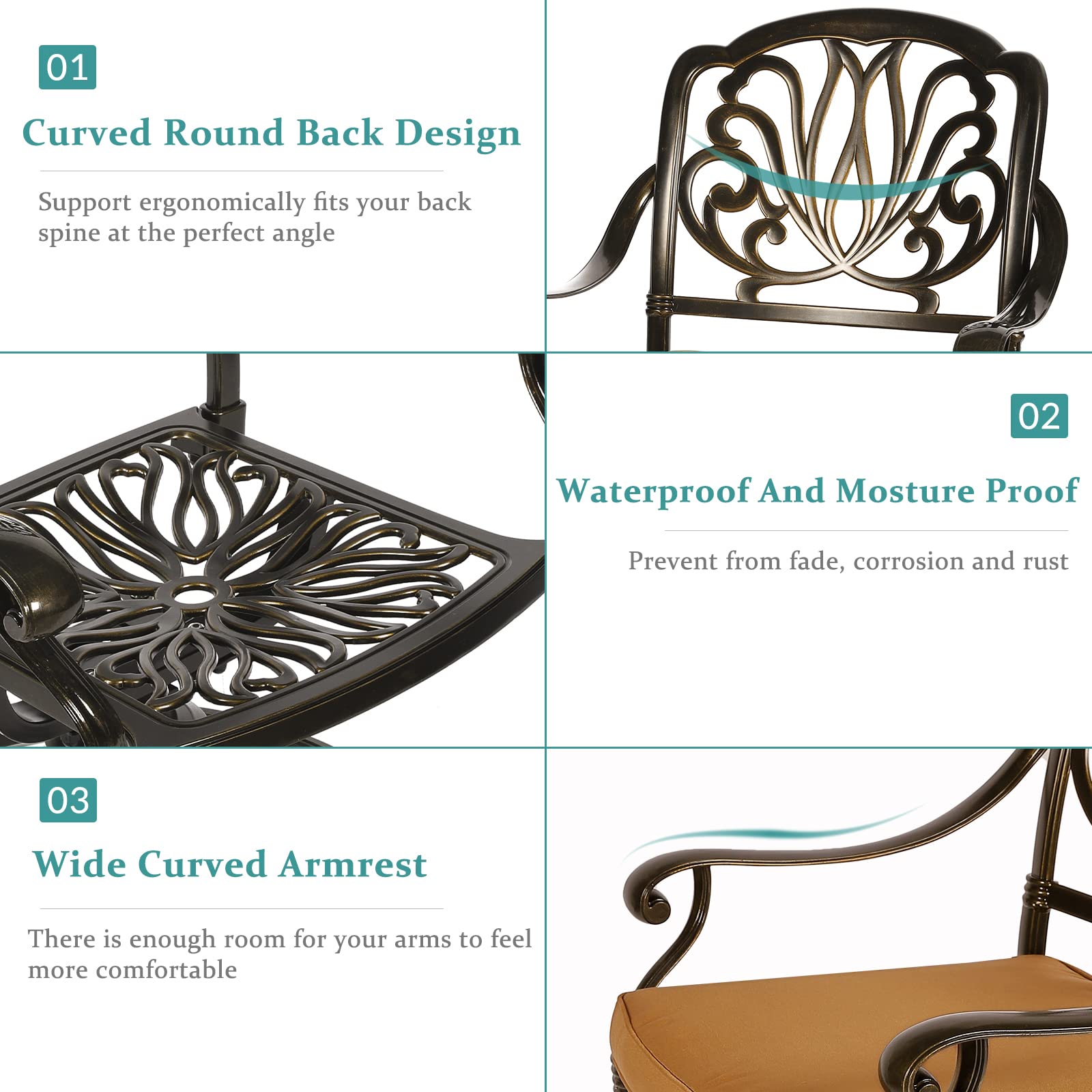 MEETWARM 2-Piece Outdoor Patio Swivel Bar Stools Set - All-Weather Cast Aluminum Bar Height Bistro Chairs with Cushions - Dark Bronze - Perfect for Garden, Deck, Backyard, Poolside & Outdoor Dining Areas