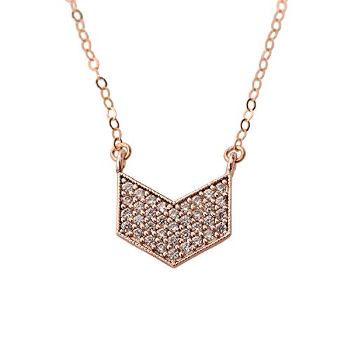 CZ Chevron Pendant Necklace with Rose Gold-Filled 16 Inch Chain - Elegant Layered Necklace for Women - Perfect Birthday Gift for Her | Ideal for Everyday Wear, Date Nights & Special Occasions