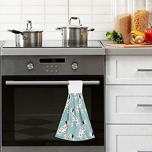 Premium Dalmatian Print Kitchen Towels Set of 2 - Soft Absorbent Blue Hand Towels with Hanging Loop for Bathroom, Dish Cloth & Oven Handle - Perfect for Cooking, Cleaning & Home Decor