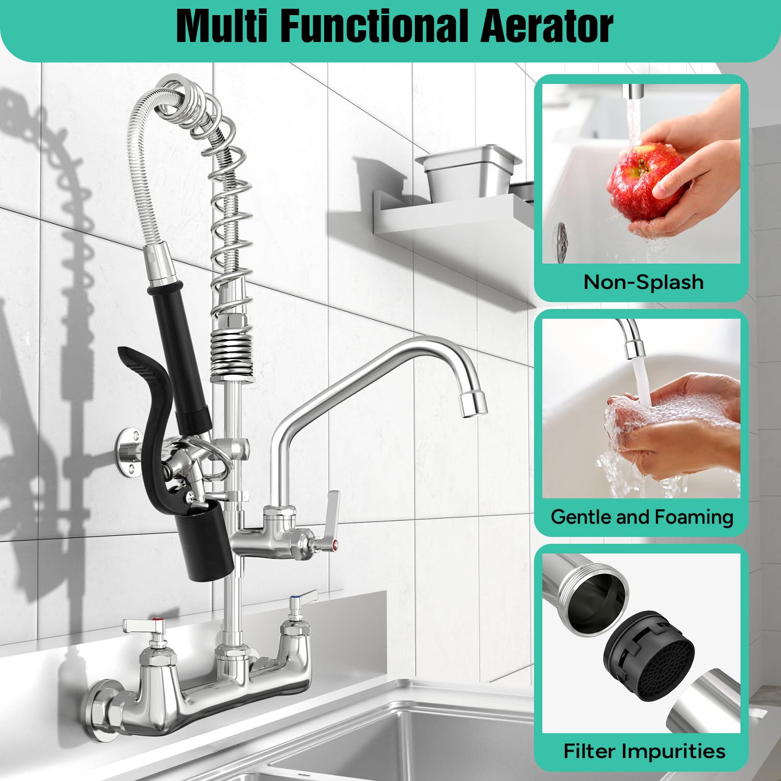 Commercial Sink Faucet with Sprayer - Wall Mount 21